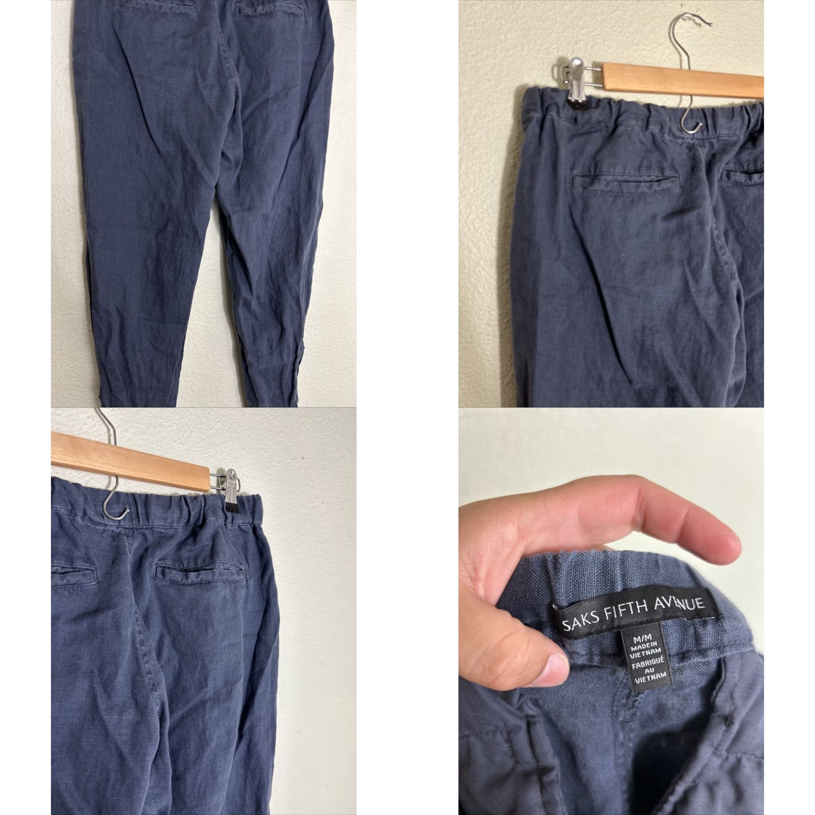 Saks Fifth Avenue VINTAGE Saks Fifth Avenue Womens Medium Blue Linen Joggers Drawstring 30x30 Size 32" / US 10 / IT 46 - 8 Thumbnail