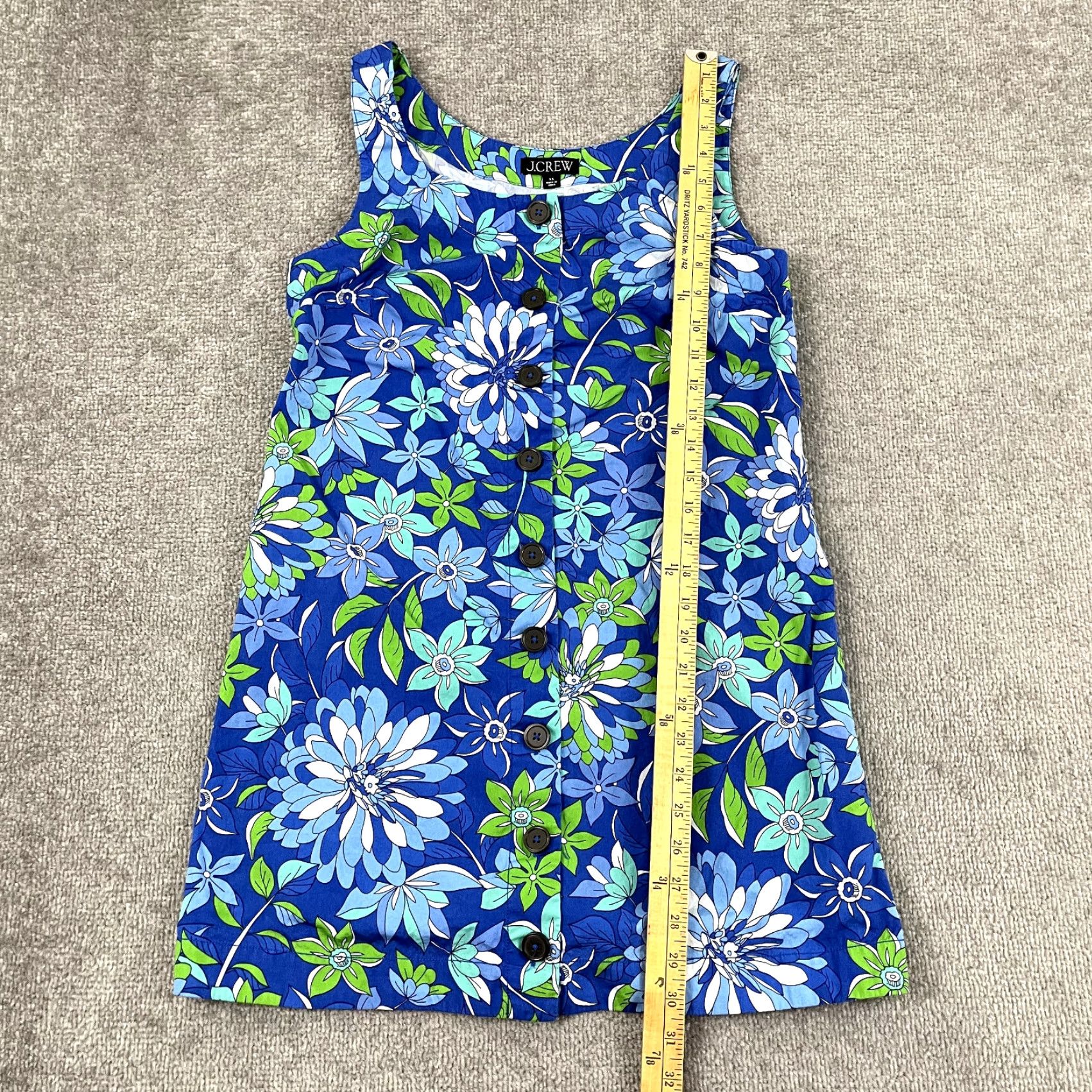 J.Crew VINTAGE J.CREW Women's Tunic Dress XS Sleeveless Floral Button Front Casual Summer Green Blue Size XS / US 0-2 / IT 36-38 - 3 Thumbnail