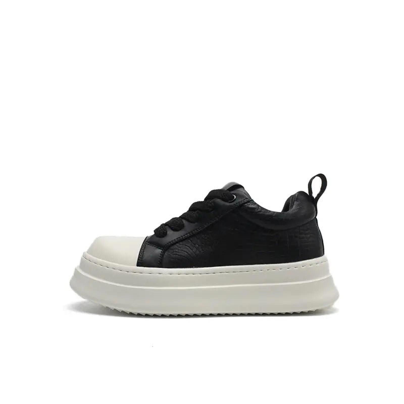 Japanese Brand Black Platform Sneakers with White Toe Cap, Chunky Sole Size US 8 / EU 41 - 2 Thumbnail
