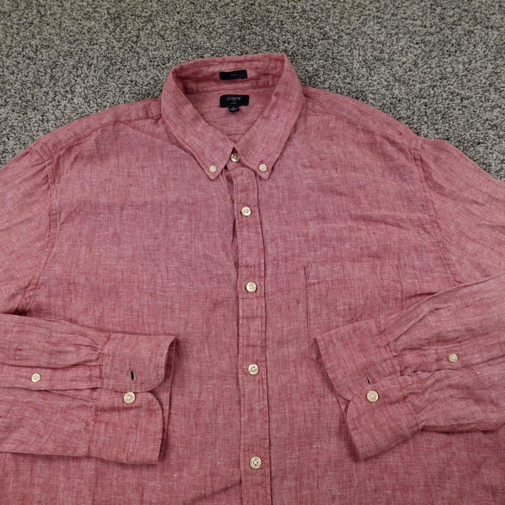 J.Crew J.CREW Shirt Mens XL Red Linen Slim Button-Up Long Sleeve Chambray Lightweight Button-Down, Collared, Solid, Breathable, L blindly Size US XL / EU 56 / 4 - 3 Thumbnail