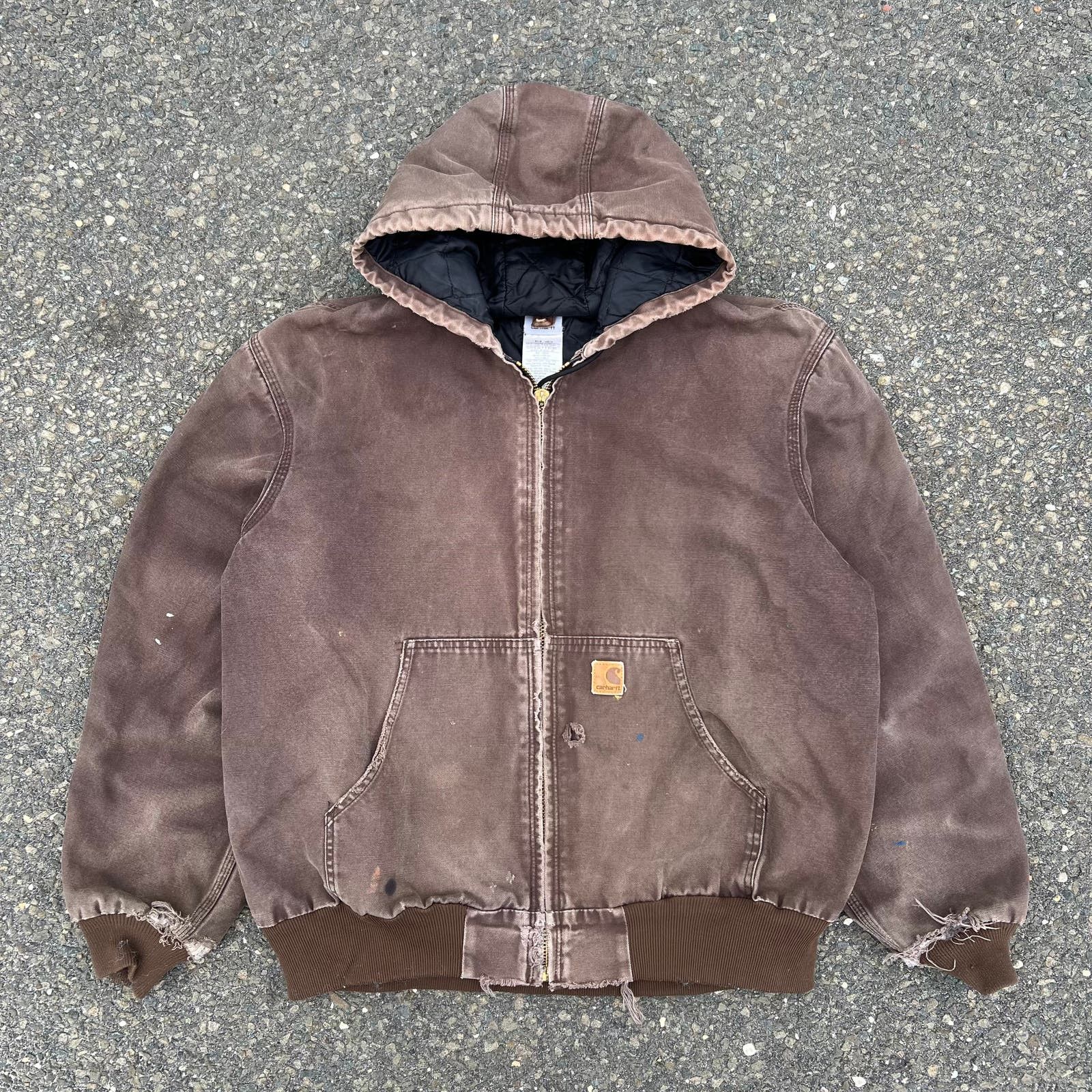 image of Vintage Crazy Faded Carhartt Work Wear Hooded Brown Jacket, Men's (Size XL)