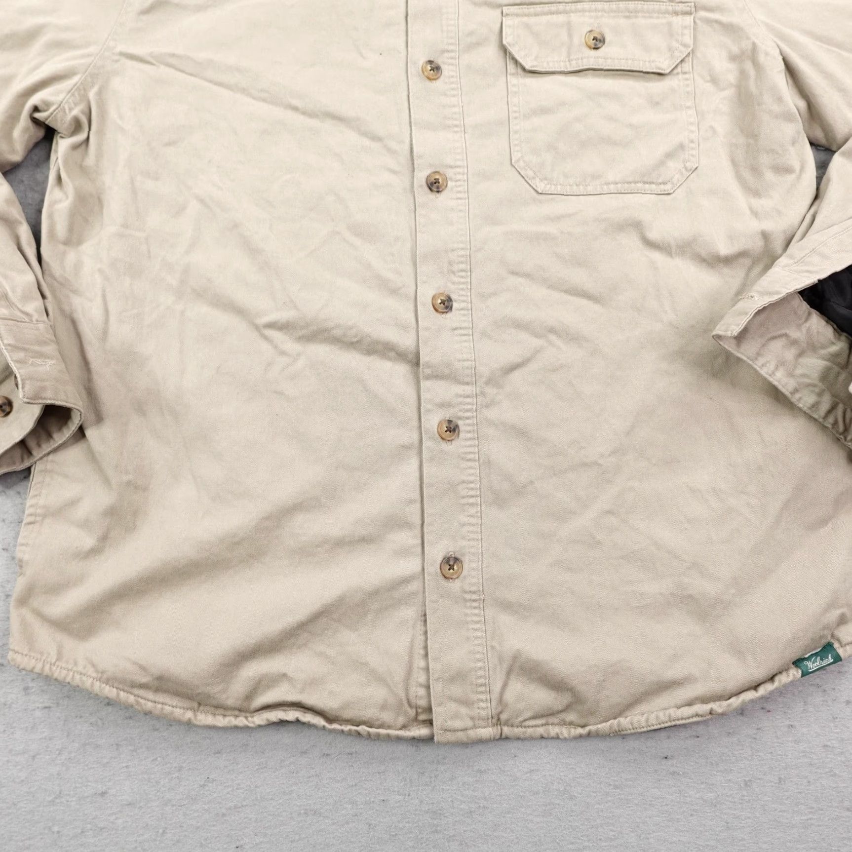 Vintage VINTAGE Woolrich Shirt Mens Large Beige Twill Flannel Lined Overshirt Shacket Utility Size US L / EU 52-54 / 3 - 3 Thumbnail
