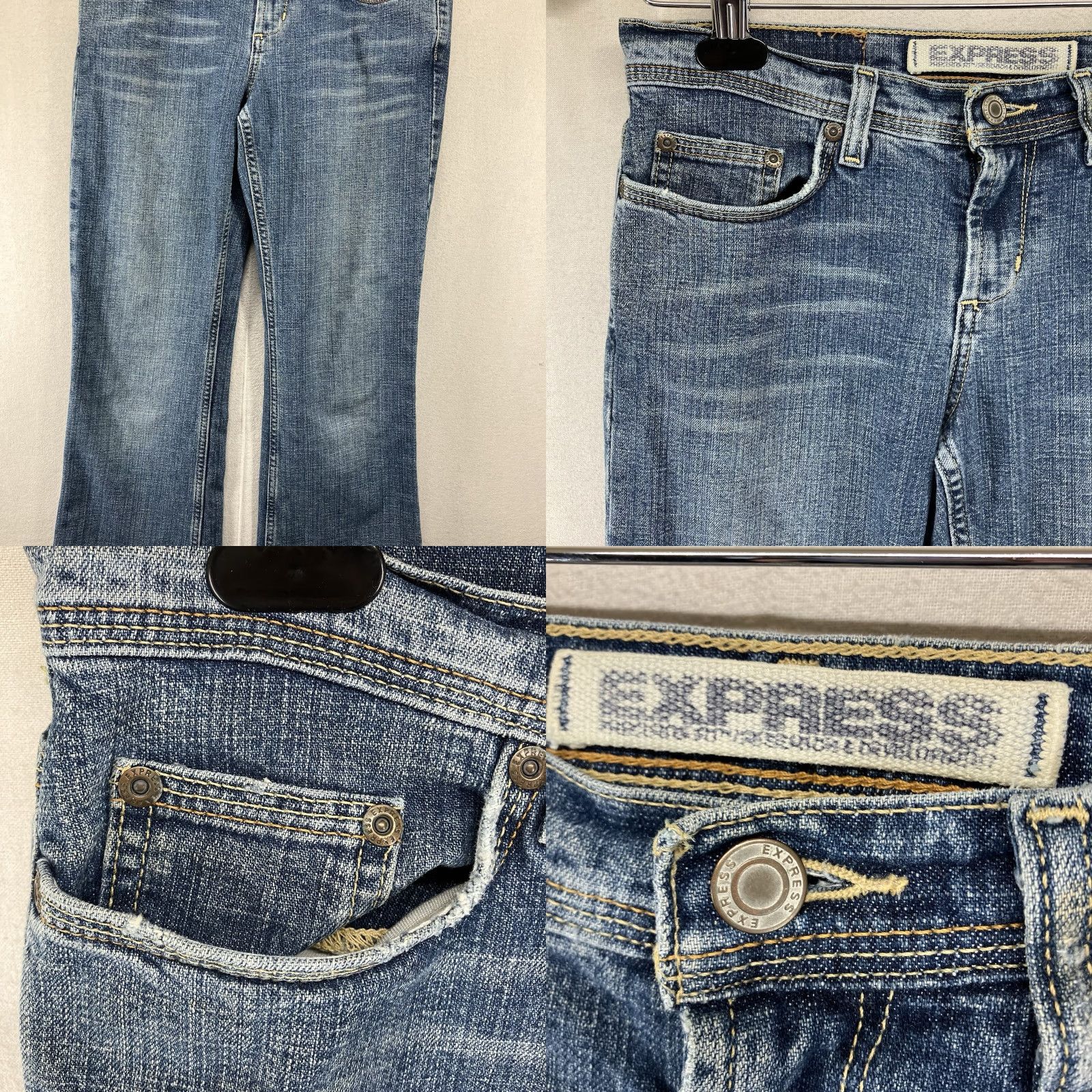 Express VINTAGE Express Jeans Flared Women 6 Regular 30x31 Blue Denim Low Slung y2k Heavy Stitch 5-Pocket Zip Growth Comfort Stretch Size 28" / US 6 / IT 42 - 8 Thumbnail
