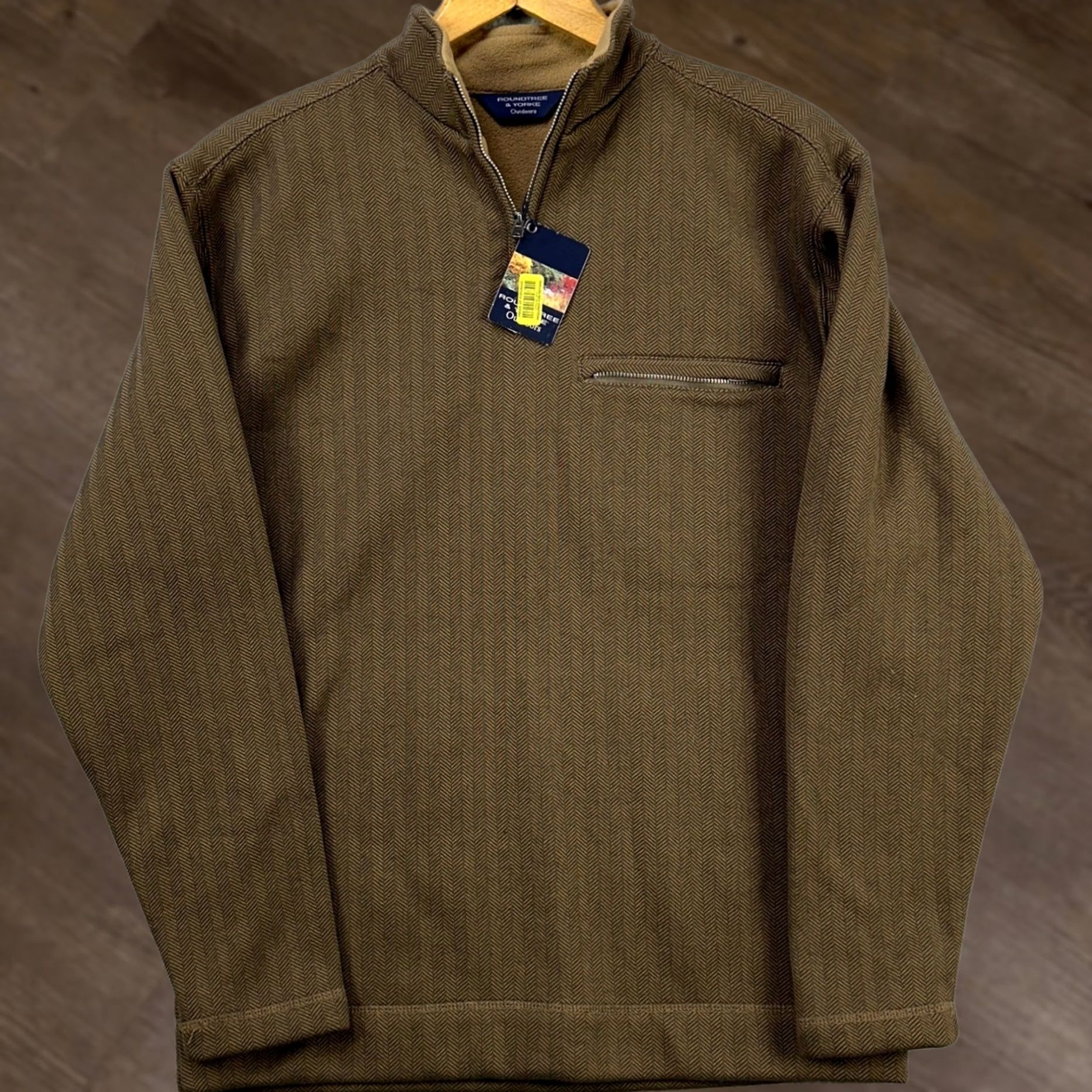 Roundtree & Yorke Roundtree Yorke Sweatshirt Fleece Mens Small Brown Herringbone Quarter Zip NEW Size US S / EU 44-46 / 1 - 1 Thumbnail