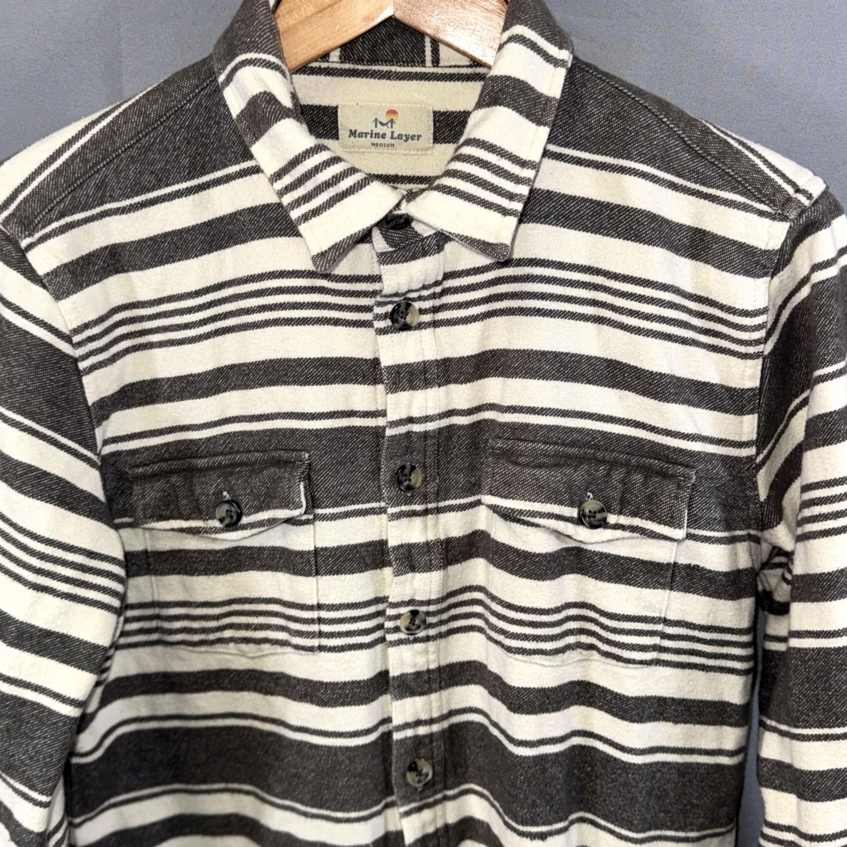 Marine Layer VINTAGE? No. Marine Layer Shirt Mens Medium Gray White Striped Button Up Long Sleeve Cotton Size US M / EU 48-50 / 2 - 3 Thumbnail