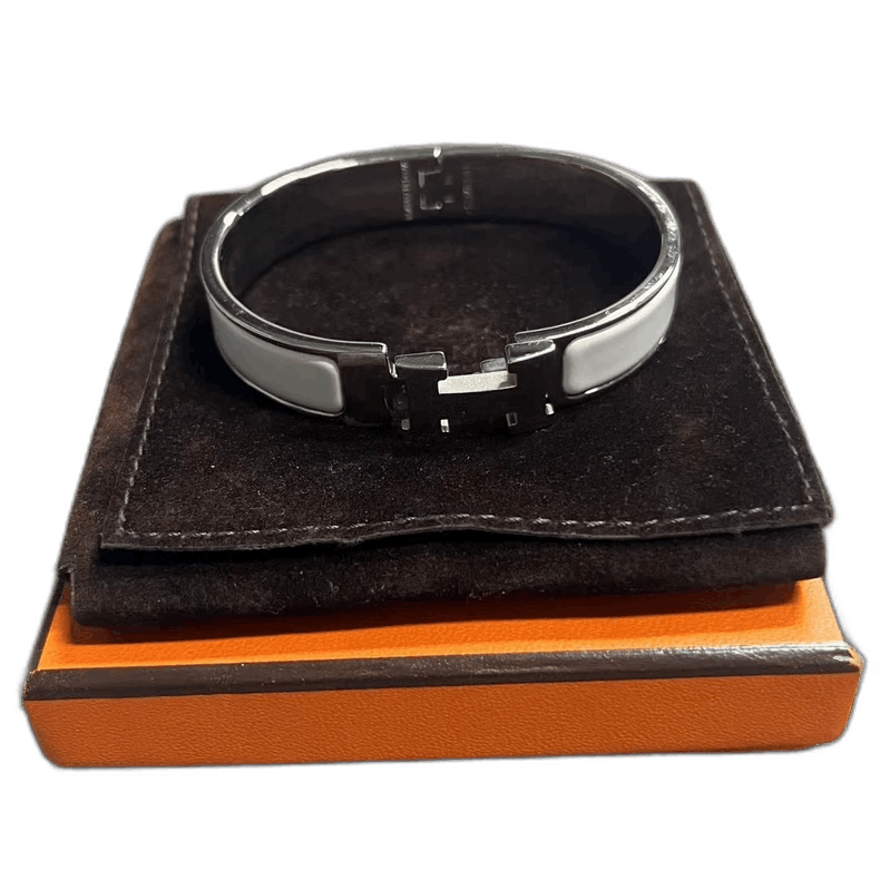 Hermes Silver Plated Minimalist White Bracelet-2506 Size ONE SIZE - 1 Thumbnail