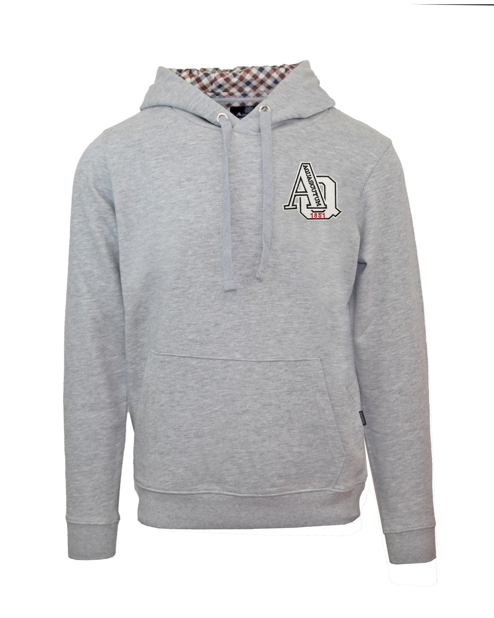 image of Aquascutum Solid Color Cotton Sweatshirt With Fixed Hood in Grey, Men's (Size 2XL)