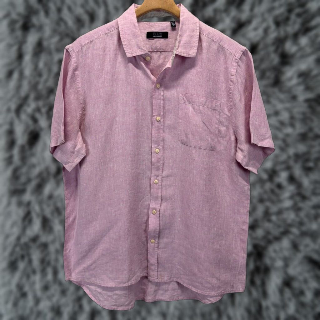 Saks Fifth Avenue Saks Fifth Avenue Linen Shirt Adult Extra Large Pink Short Sleeve Button Up Beach Size US XL / EU 56 / 4 - 1 Thumbnail