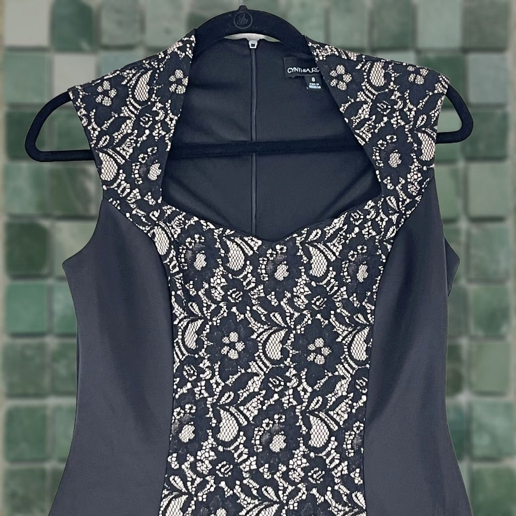 Cynthia Rowley Cynthia Rowley Black Floral Lace Sheath Dress Womens Cap Sleeve Size 8 Size M / US 6-8 / IT 42-44 - 1 Thumbnail