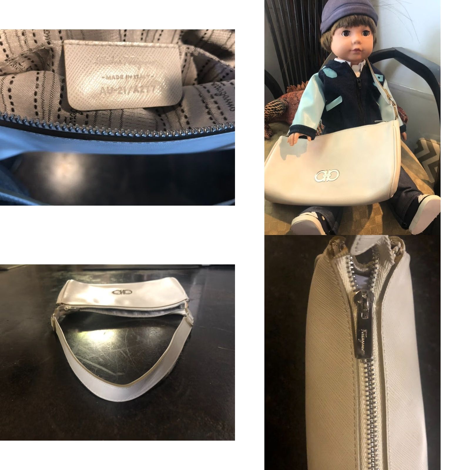 Salvatore Ferragamo Salvatore Ferragamo Gancini Hobo Shoulder Bag White Saffiano Leather Womens Small Bag Size ONE SIZE - 9 Thumbnail