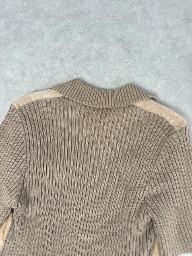 Dolce & Gabbana 1990s Dolce & Gabbana Beige Suede Ribbed Knit Hybrid Cardigan Shirt Size US M / EU 48-50 / 2 - 6 Thumbnail