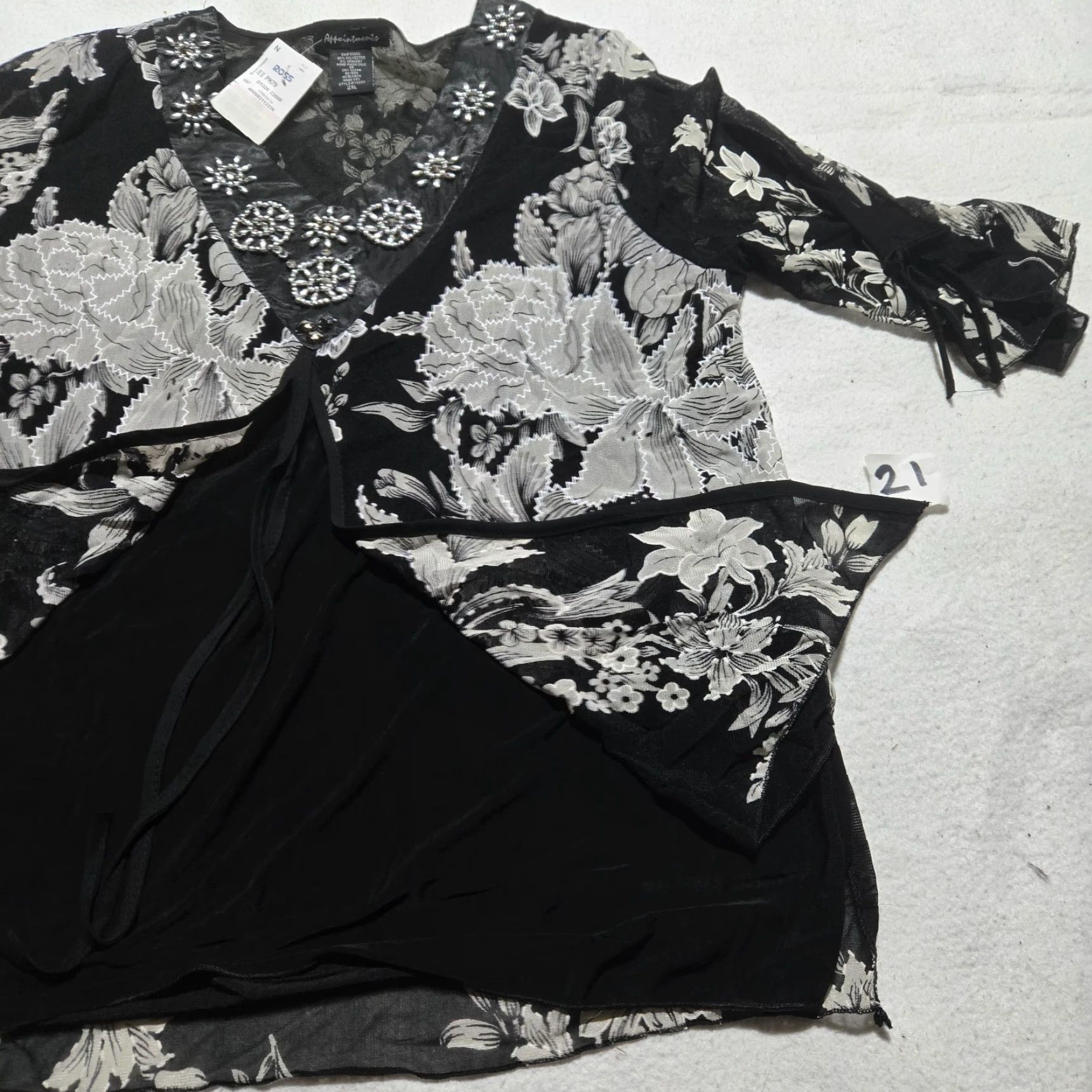 Vintage Appointments Shirt 2XL Black Floral 3/4 Sleeve Blouse Womens Size XXL / US 16-18 / IT 52-54 - 4 Thumbnail