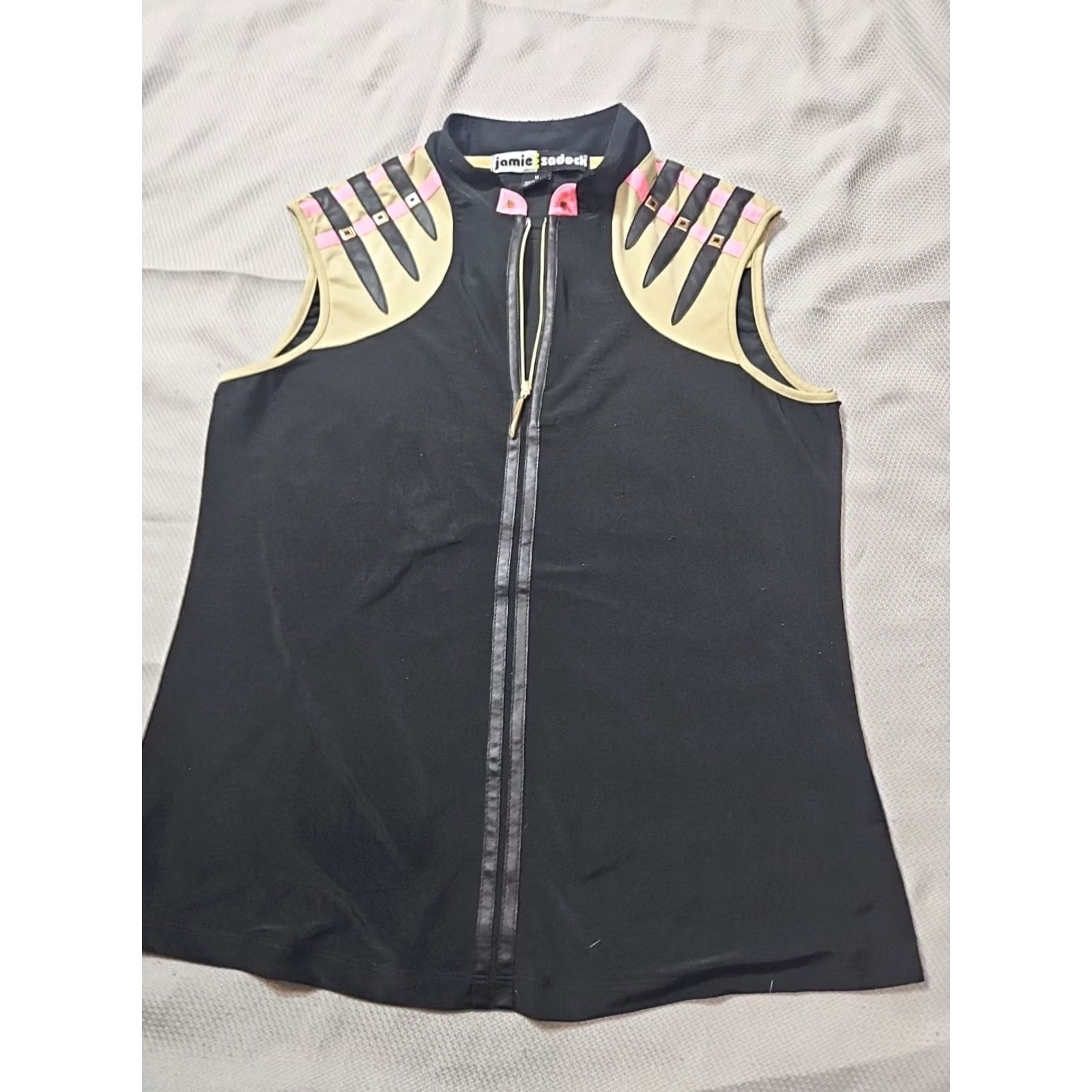 Vintage Jamie Sadock Shirt Womens Medium Black Zip Sleeveless Golf Preppy Stretch Top Size M / US 6-8 / IT 42-44 - 7 Thumbnail