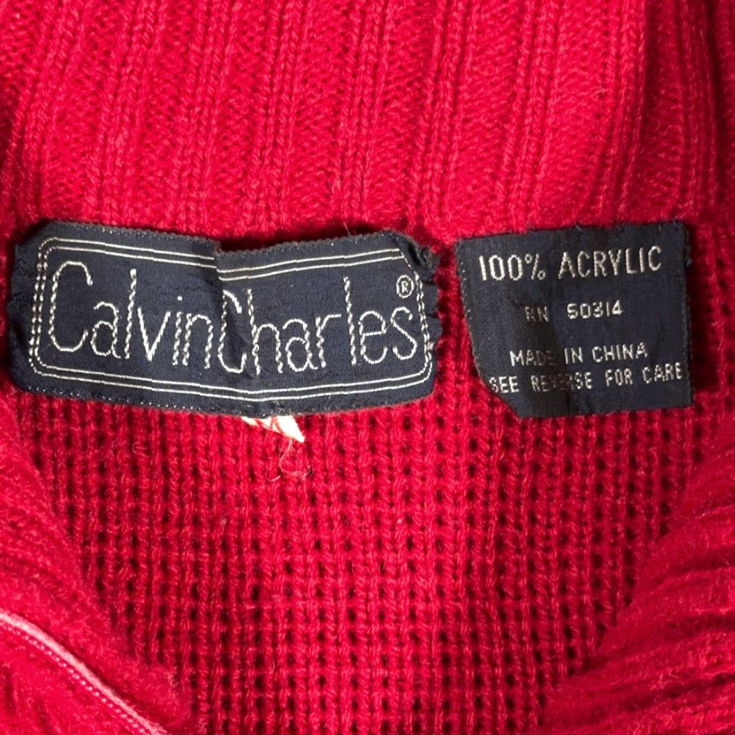 Vintage VINTAGE Calvin Charles Sweater Adult SMALL Red Textured Knit Quarter Zip 80s Size US S / EU 44-46 / 1 - 4 Thumbnail