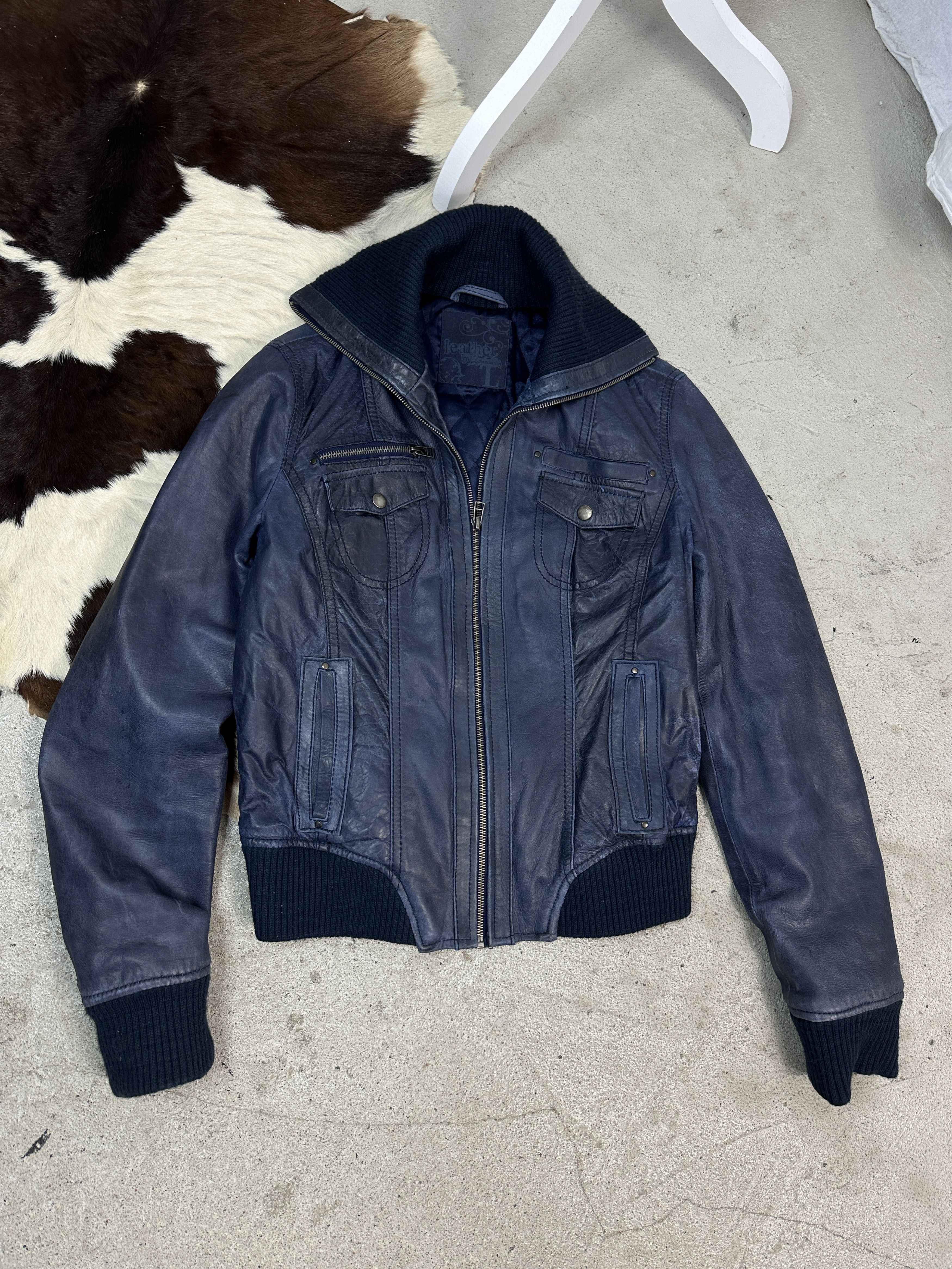 Vintage Vintage Biker Moto Big Collar Faded Navy Blue Leather Jacket Size US M / EU 48-50 / 2 - 1 Thumbnail