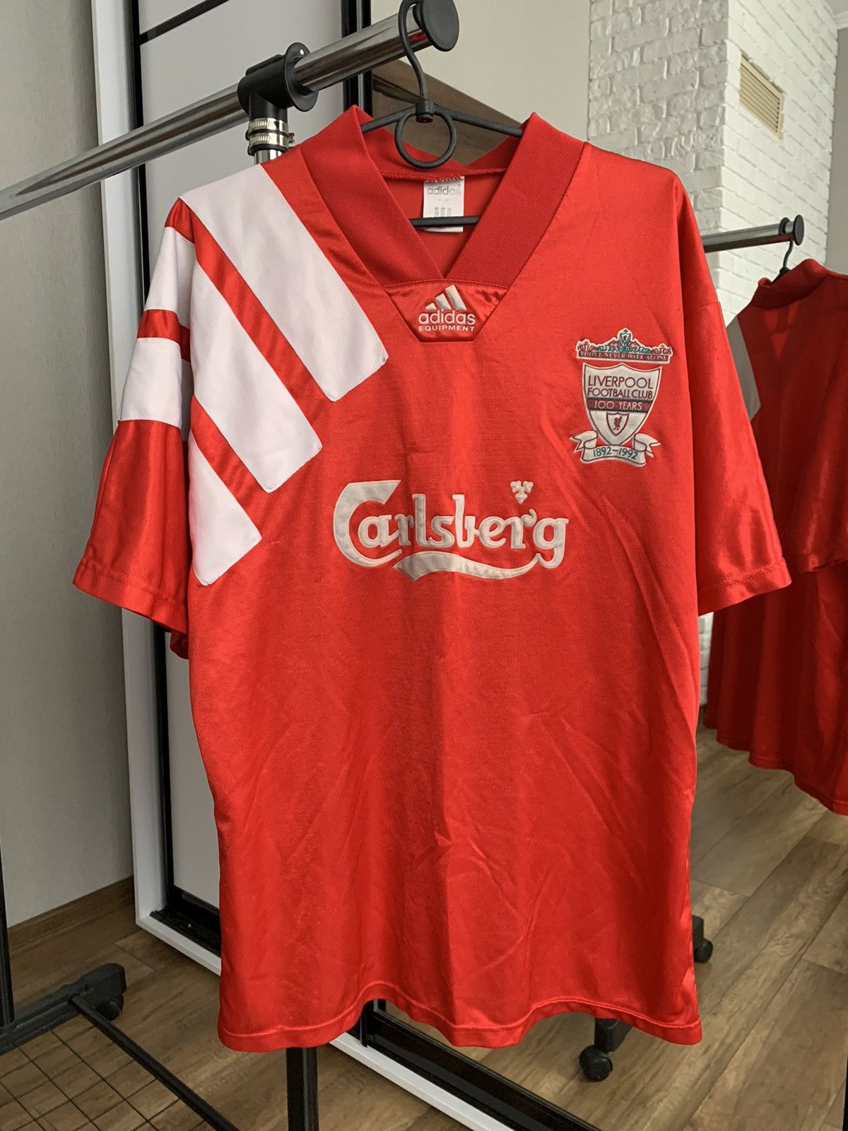 image of 1992/1993 Liverpool Adidas Equipment Soccer Jersey Vintage in Red, Men's (Size Large)