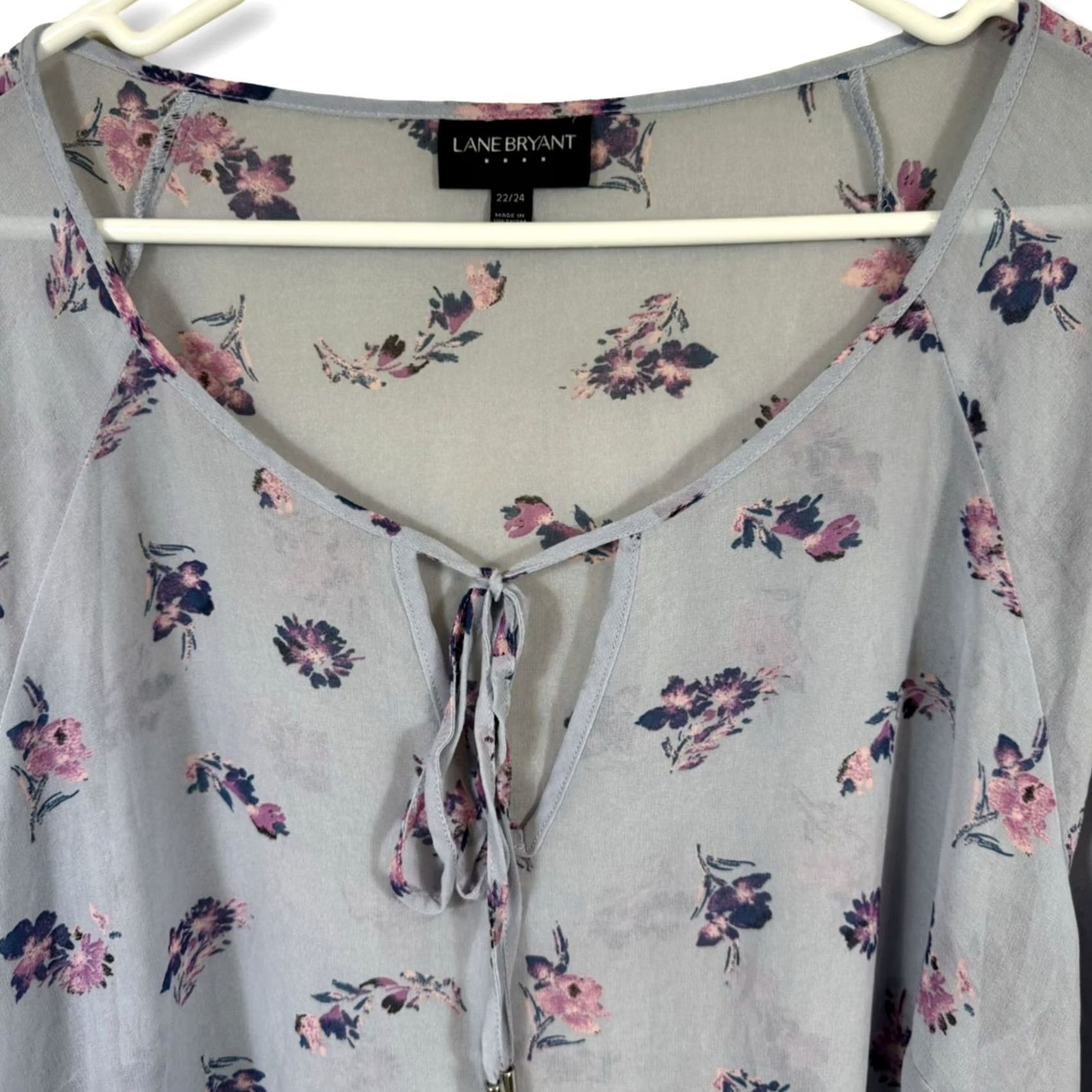 Vintage Lane Bryant Blouse Top Women's Plus Light Blue Floral Bow Tied Sheer Size 22 Size 3XL / US 20-22 - 3 Thumbnail
