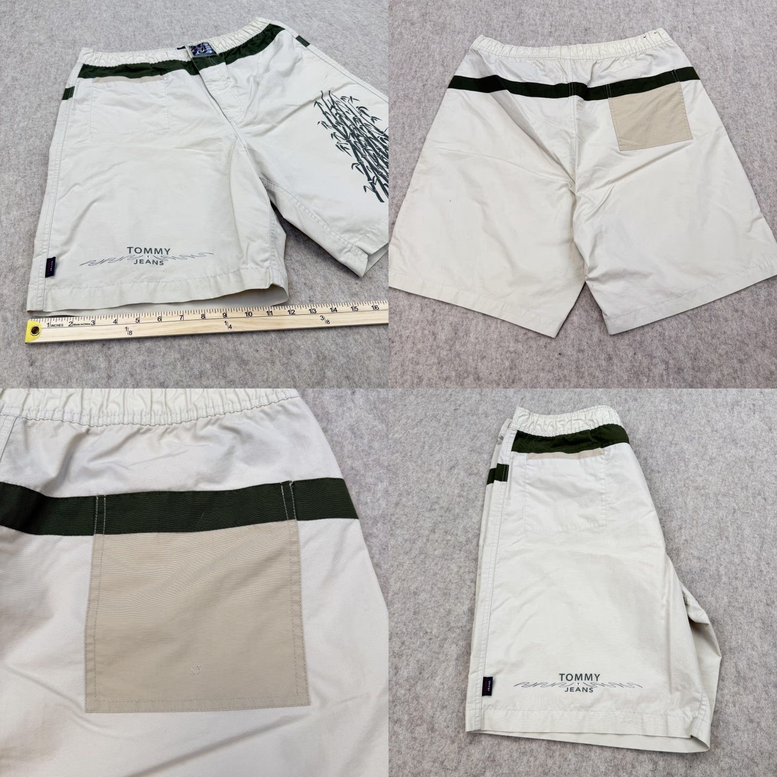 Tommy Hilfiger Tommy Hilfiger Tommy Jeans Shorts Bermuda Mens Large Beige Inseam 11 Pockets Elastic Waist Beach Tropical Nature Regular 36in Waist Mens Size US 33 - 8 Thumbnail