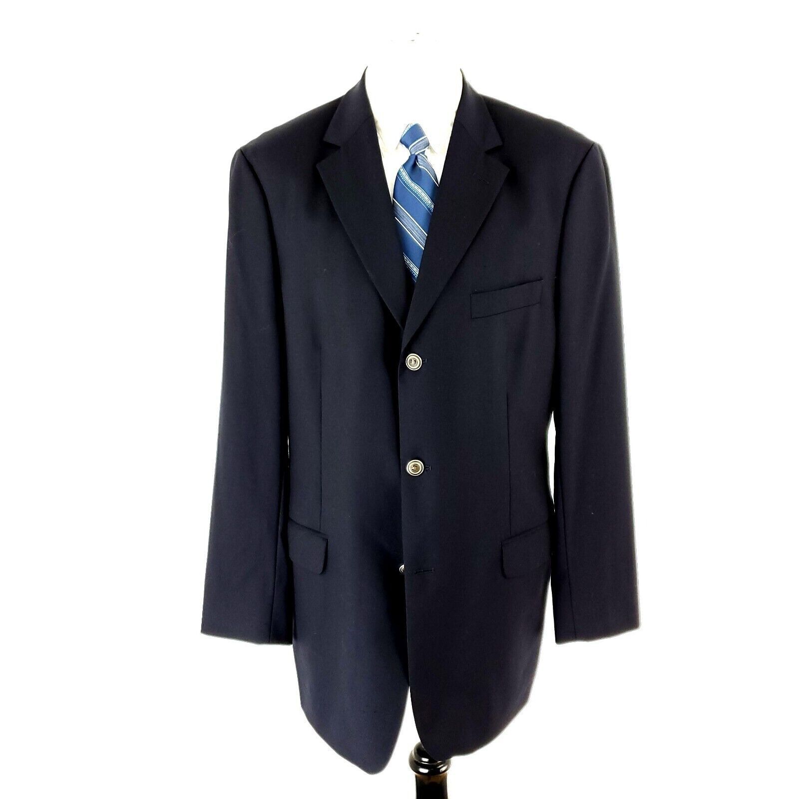Alan Flusser Alan Flusser Wool 3 Silver Button Blazer 42L Gray Blue Size 42L - 3 Thumbnail