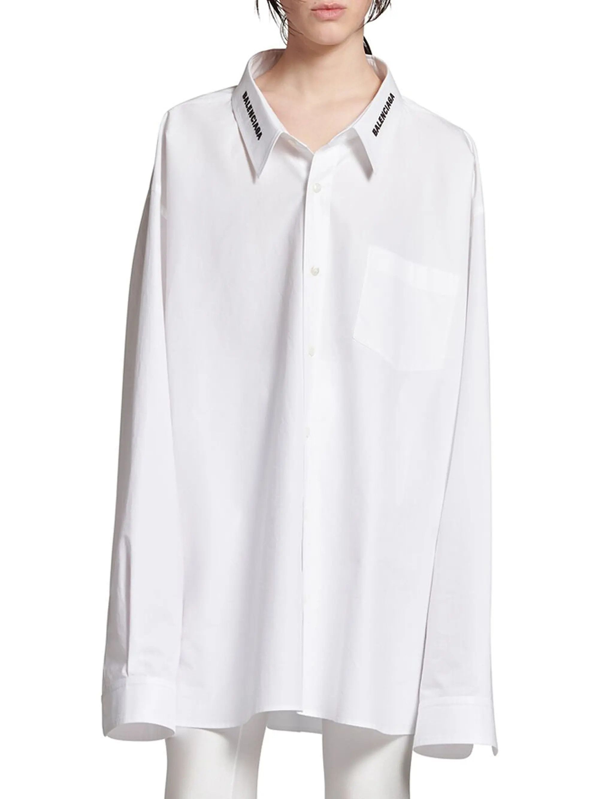 Balenciaga o1bcso1str1025 Dropped Neckline Shirt Oversized in White Size XL / US 12-14 / IT 48-50 - 3 Thumbnail