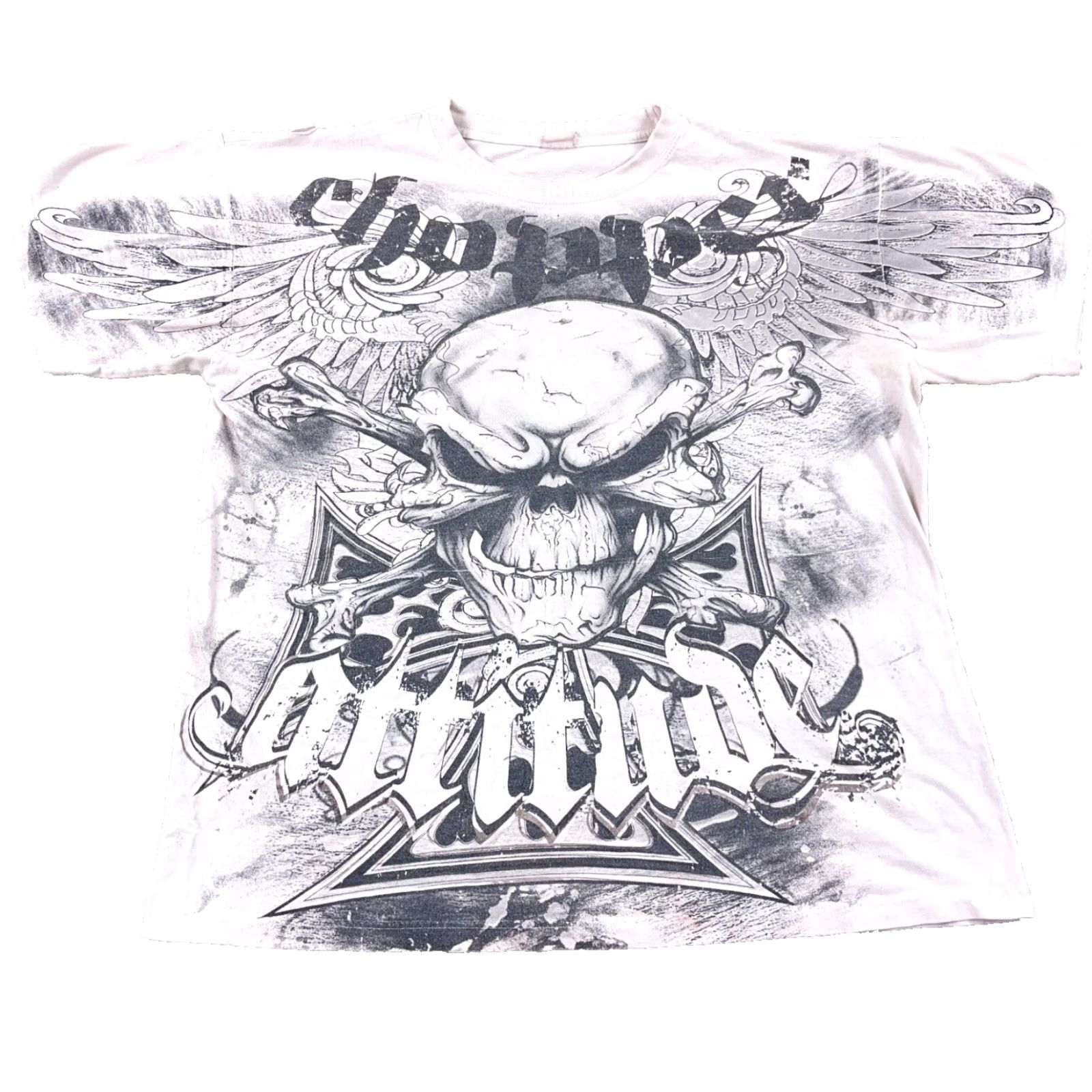 Gloverall VINTAGE Skull Shirt Men XL MMA AOP All Over Wings Iron Cross Grunge Chopper Graphic T-Shirt White USA 90s Punk Rock Mens XL Shirt Size US XL / EU 56 / 4 - 2 Thumbnail