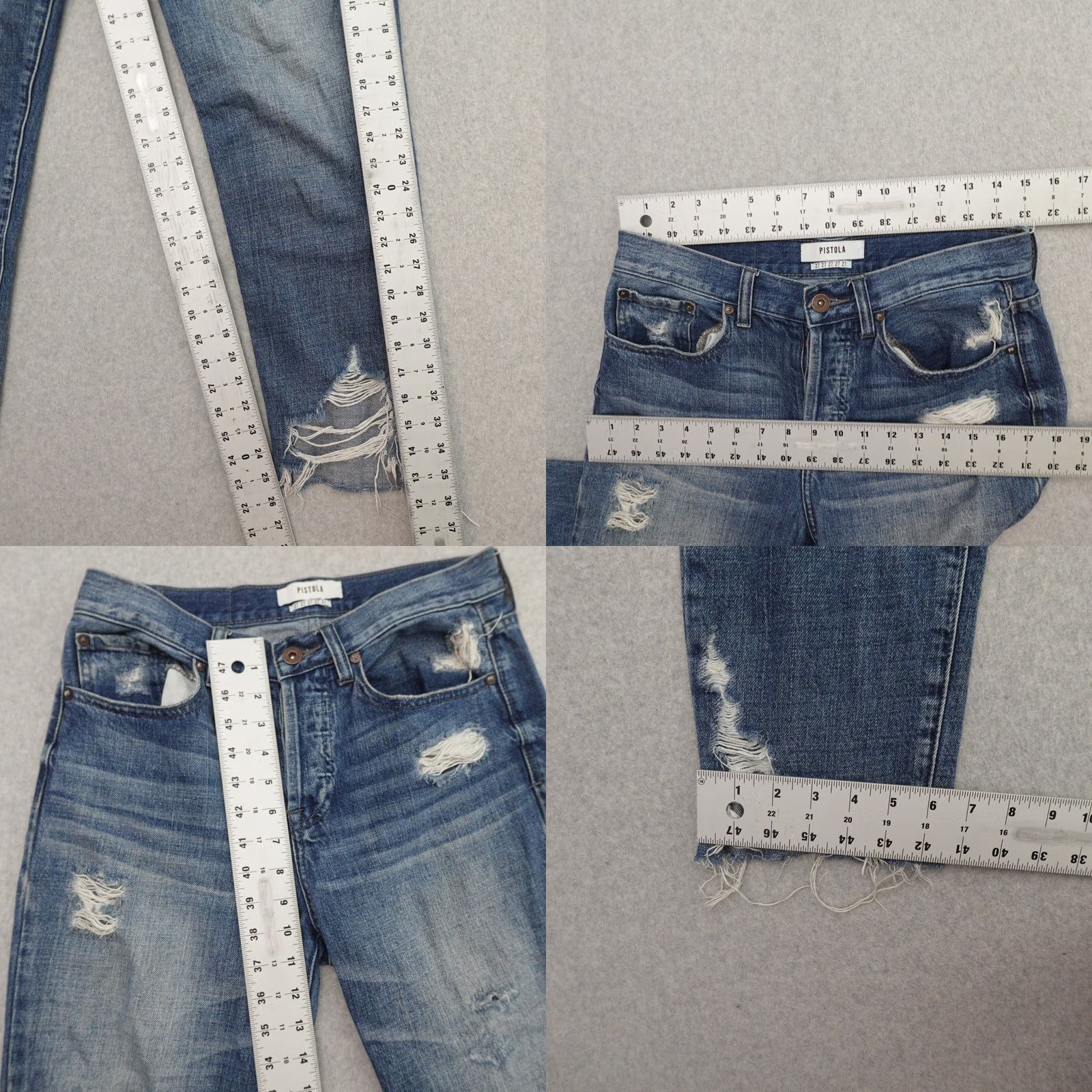 Pistola Pistola Jeans Womens 27 (27X26) Blue High Rise Light Wash Button Fly Distressed Size 27" / US 4 / IT 40 - 8 Thumbnail
