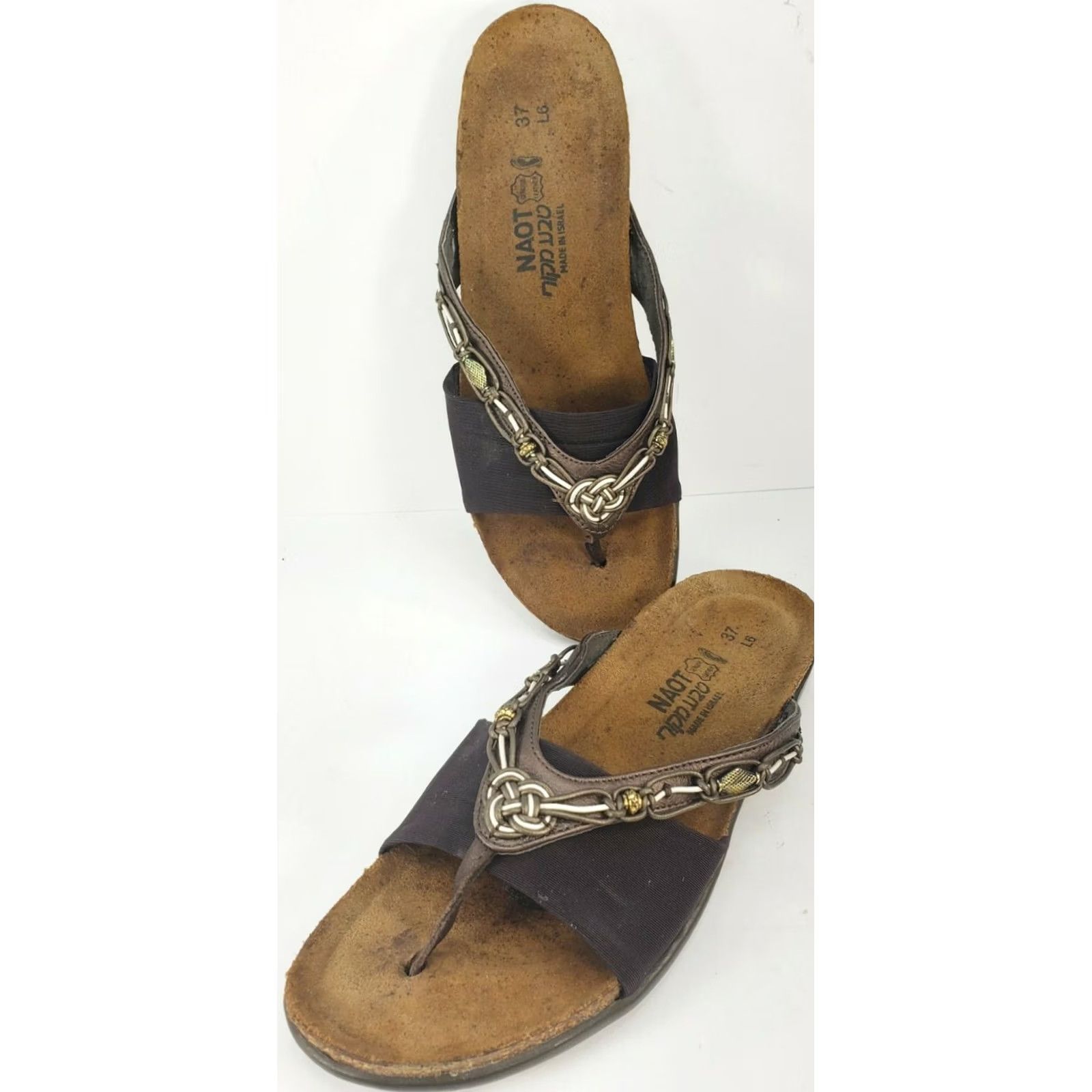 Vintage Naot Jennifer Women's 6M 37E Brown Bronze Beading Leather Rope On Straps Flip Flop Thong Sandals Size US 6 / IT 36 - 4 Thumbnail