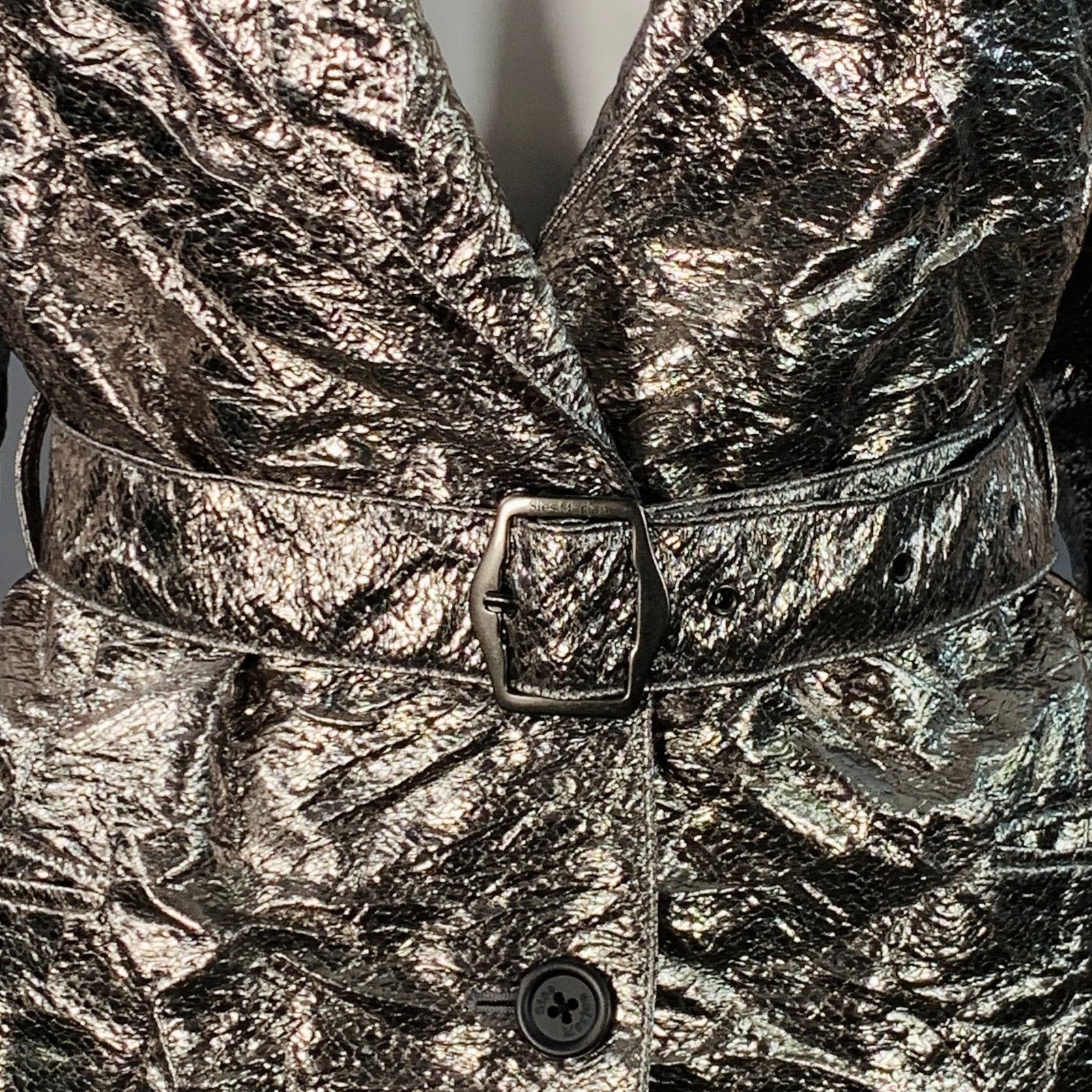Sies Marjan Metallic Silver Polyester Blend Notch Lapel Belted Jacket Size M / US 6-8 / IT 42-44 - 2 Thumbnail