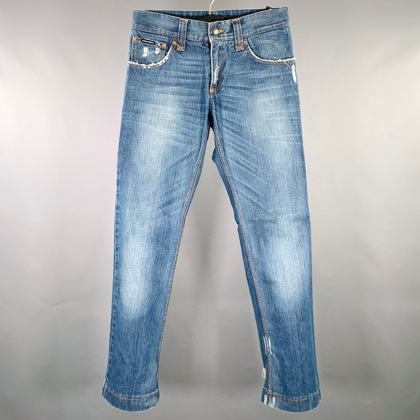 Dolce & Gabbana DOLCE & GABBANA Size 28 Blue Distressed Cotton Jeans Size US 28 / EU 44 - 1 Thumbnail