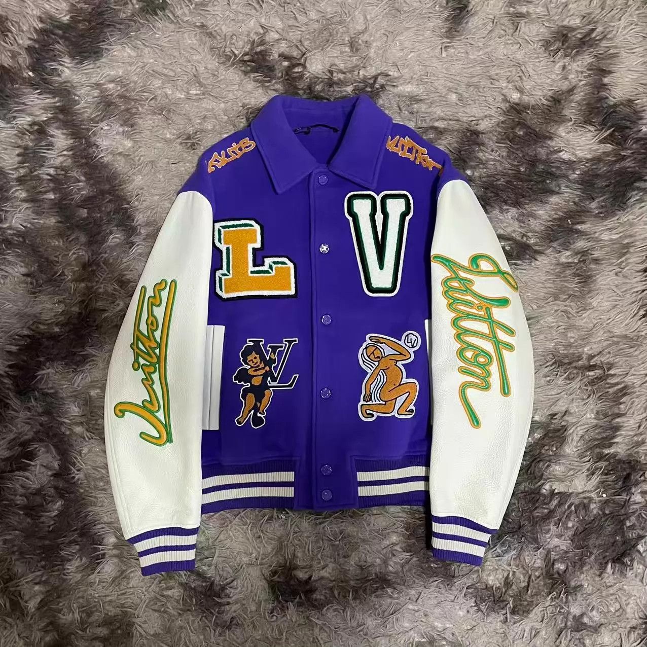 Louis Vuitton LV White Purple Cupid Cartoon Baseball Jacket Size US M / EU 48-50 / 2 - 1 Thumbnail