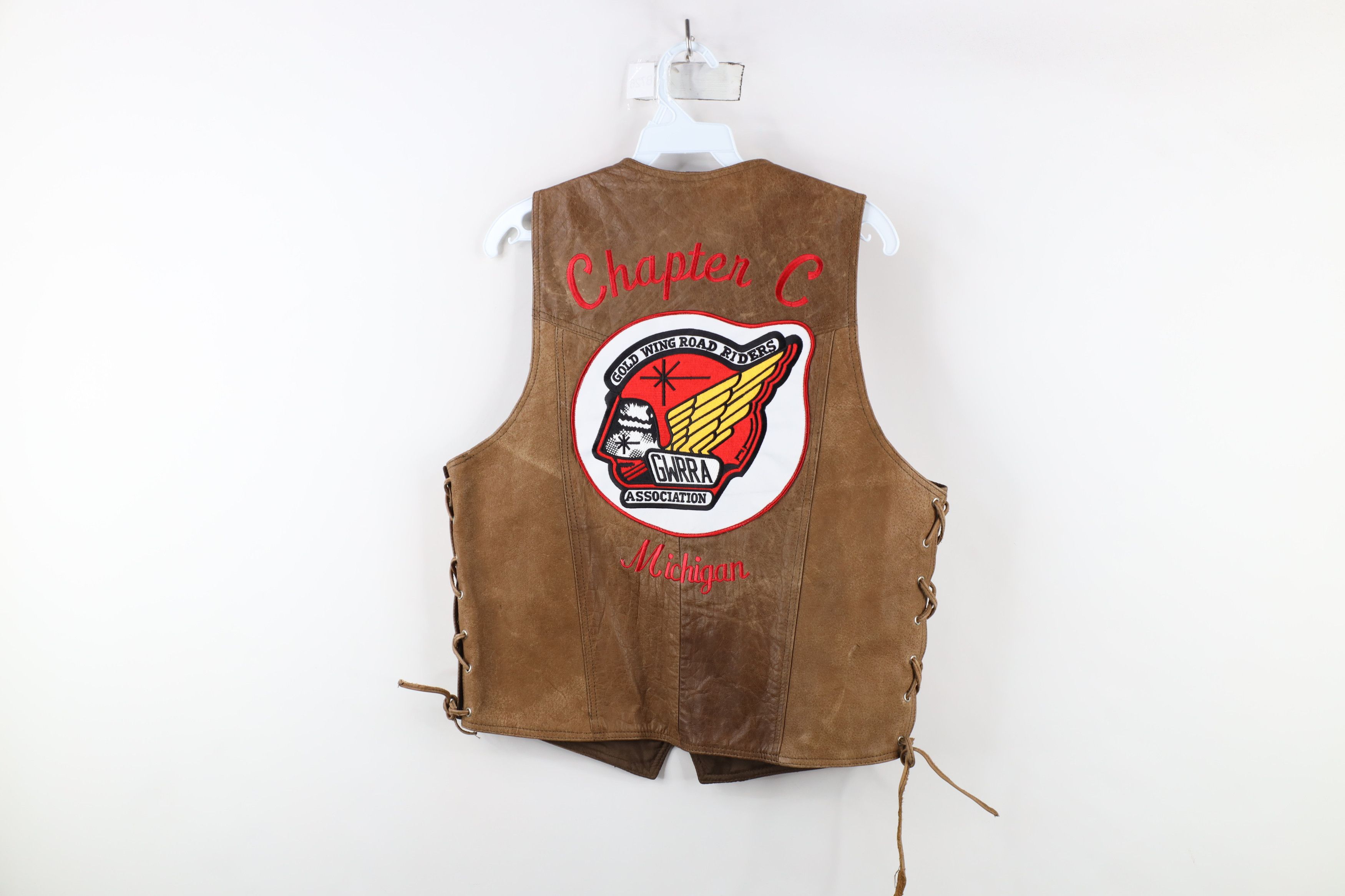Vintage Vintage 90s Wings Gold Road Raiders Michigan Leather Vest Size US M / EU 48-50 / 2 - 13 Thumbnail