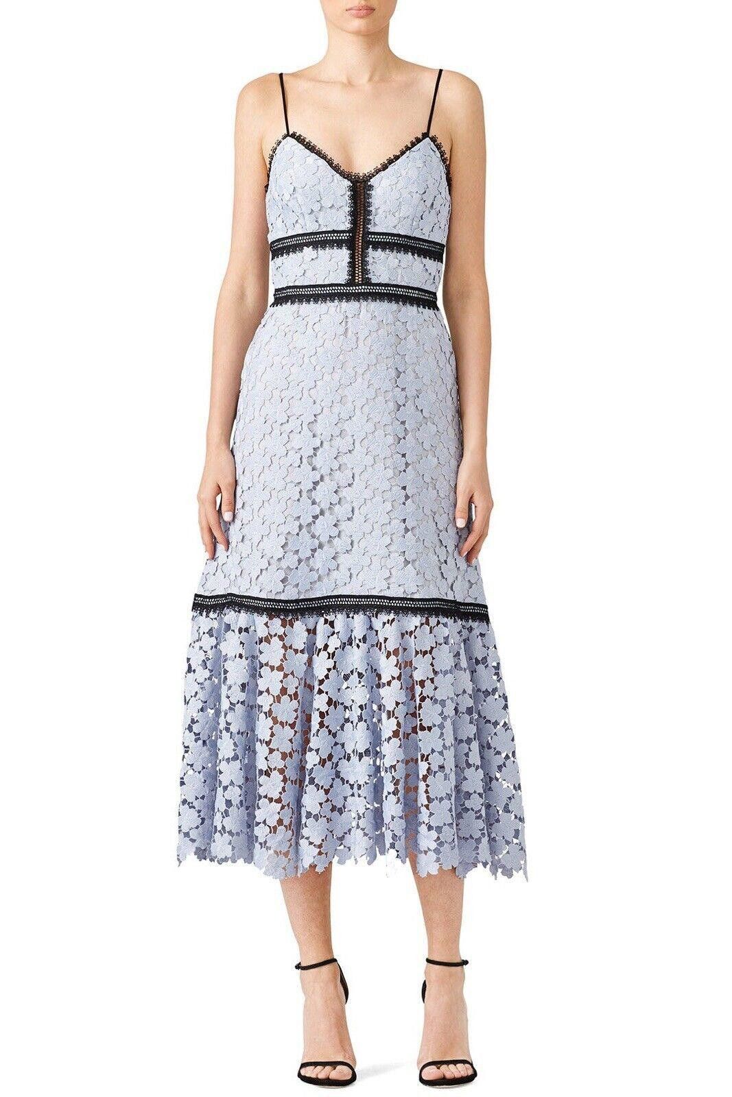 Designer Jill Stuart Blue Lace Crochet Elle Cocktail Midi Dress Sz 4 Size S / US 4 / IT 40 - 1 Thumbnail