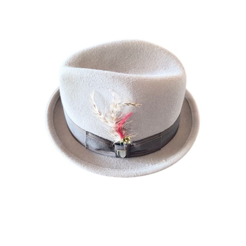 Brixton Brixton Wool Felt Fedora Hat Gray Feather Band Small Size 28 - 3 Thumbnail