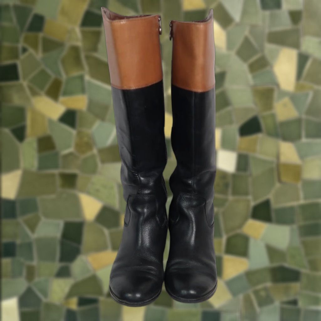 Franco Sarto VINTAGE Franco Sarto Chipper Black and Tan Leather Knee High Riding Boots 7.5 Women Boot Size US 8 / IT 38 - 1 Thumbnail