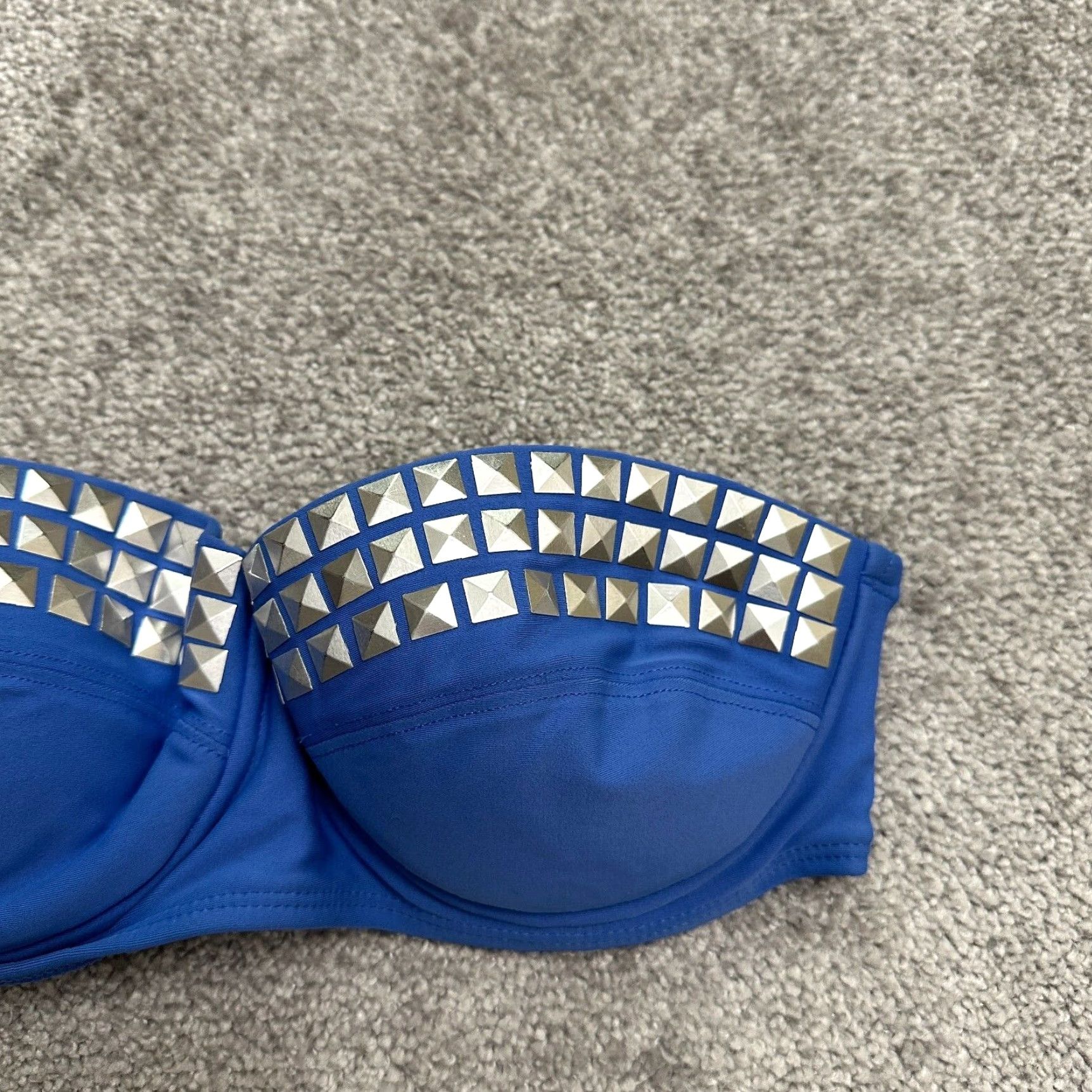 Vintage Xhilaration Swimwear Bikini Top Strapless Bandeau Studded Blue Medium Womens Size M / US 6-8 / IT 42-44 - 3 Thumbnail