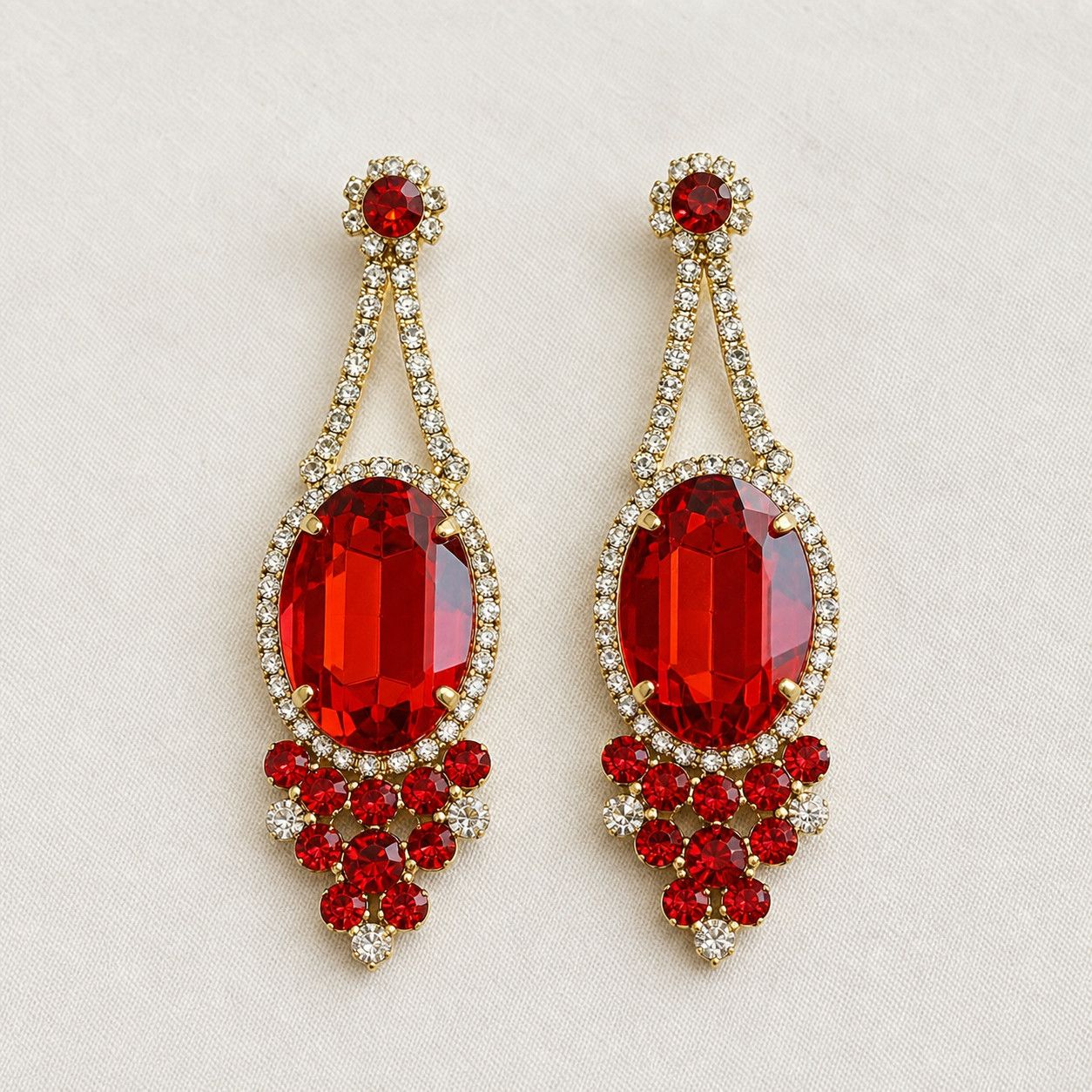 Other Boutique Collection Red Gold Rhinestone Drop Earrings Size ONE SIZE - 1 Thumbnail