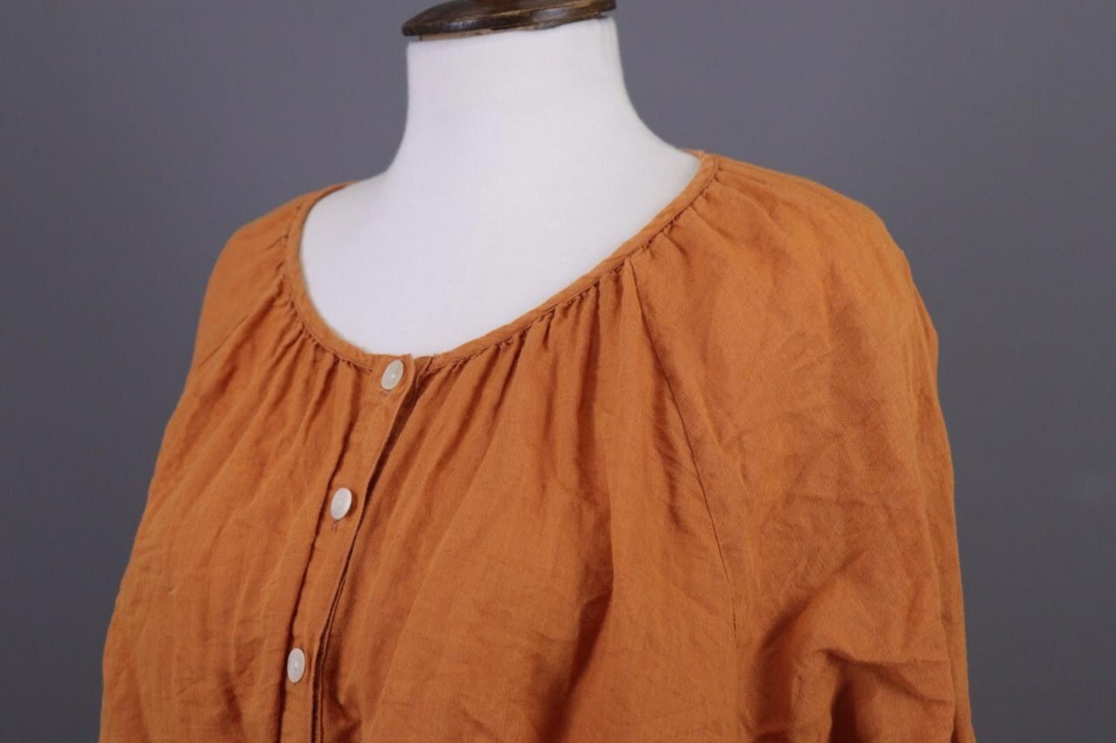 Designer Gudrun Sjoden Orange Linen Relaxed Blouse Shirt Size L Size L / US 10 / IT 46 - 10 Thumbnail