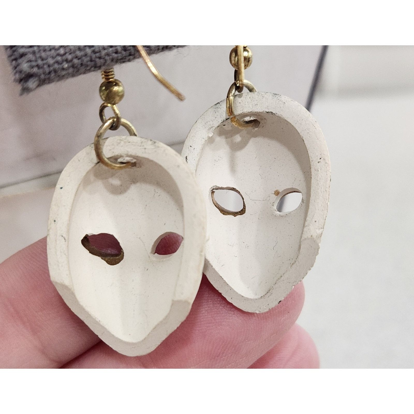 Other Ceramic Blue Gold Hand Painted Face Mask Dangle Earrings 2.5 Size ONE SIZE - 2 Thumbnail