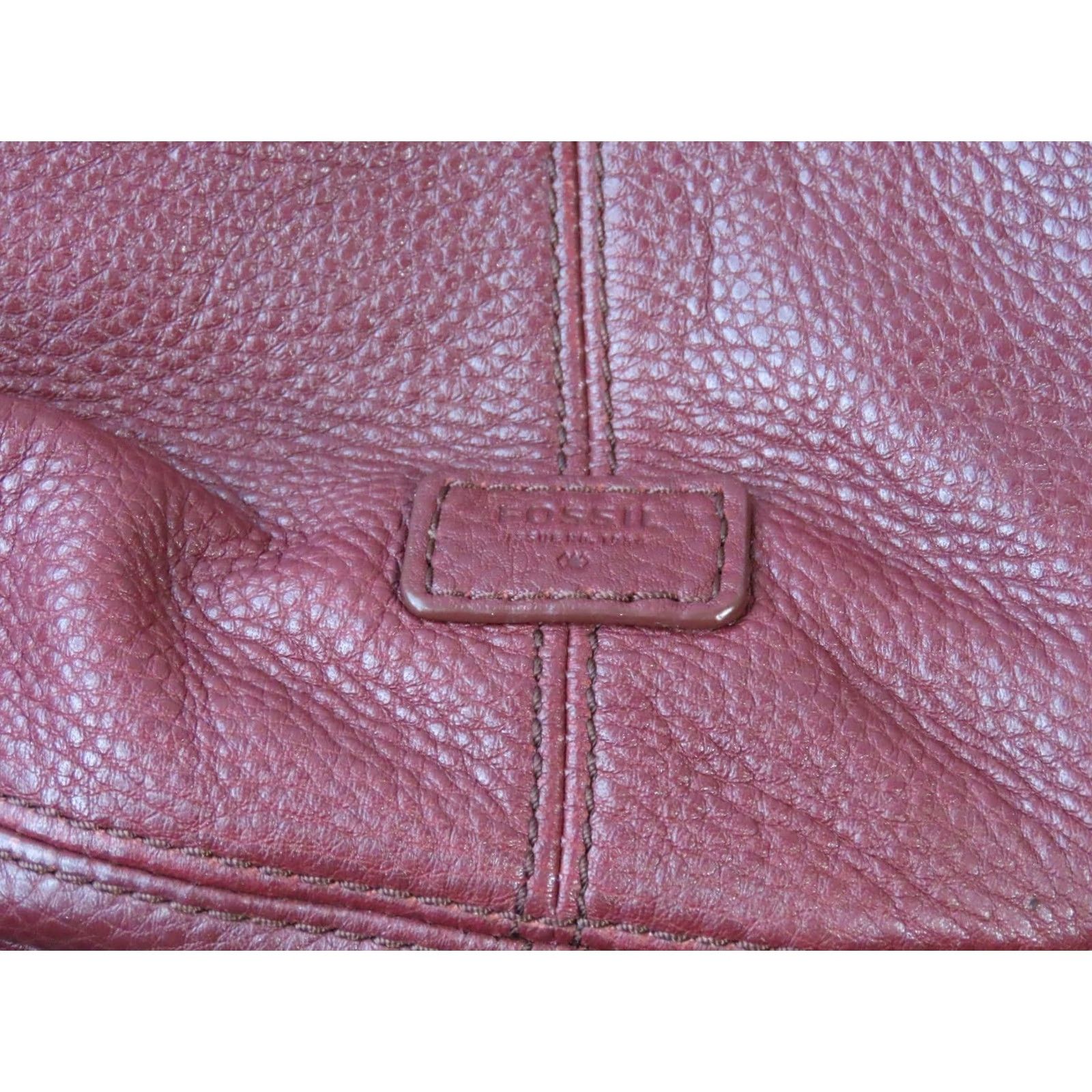 Fossil VINTAGE Fossil Burgundy Pebbled Leather Satchel Shoulder Purse Bag 12"x10.5"x3" Women Medium Red Zip Gold Hardware Size ONE SIZE - 5 Thumbnail