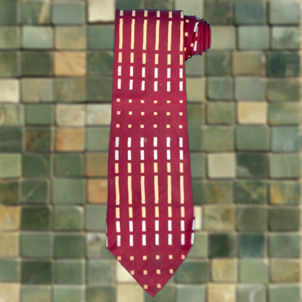 Vintage VTG 1950s Necktie Mens Geometric Brown & White Stripes Tie - 50s Vintage Tie Mens Mens, Brown, 3.5" Wide, 52.25" Length, Good Vintage Condition Size ONE SIZE - 1 Thumbnail