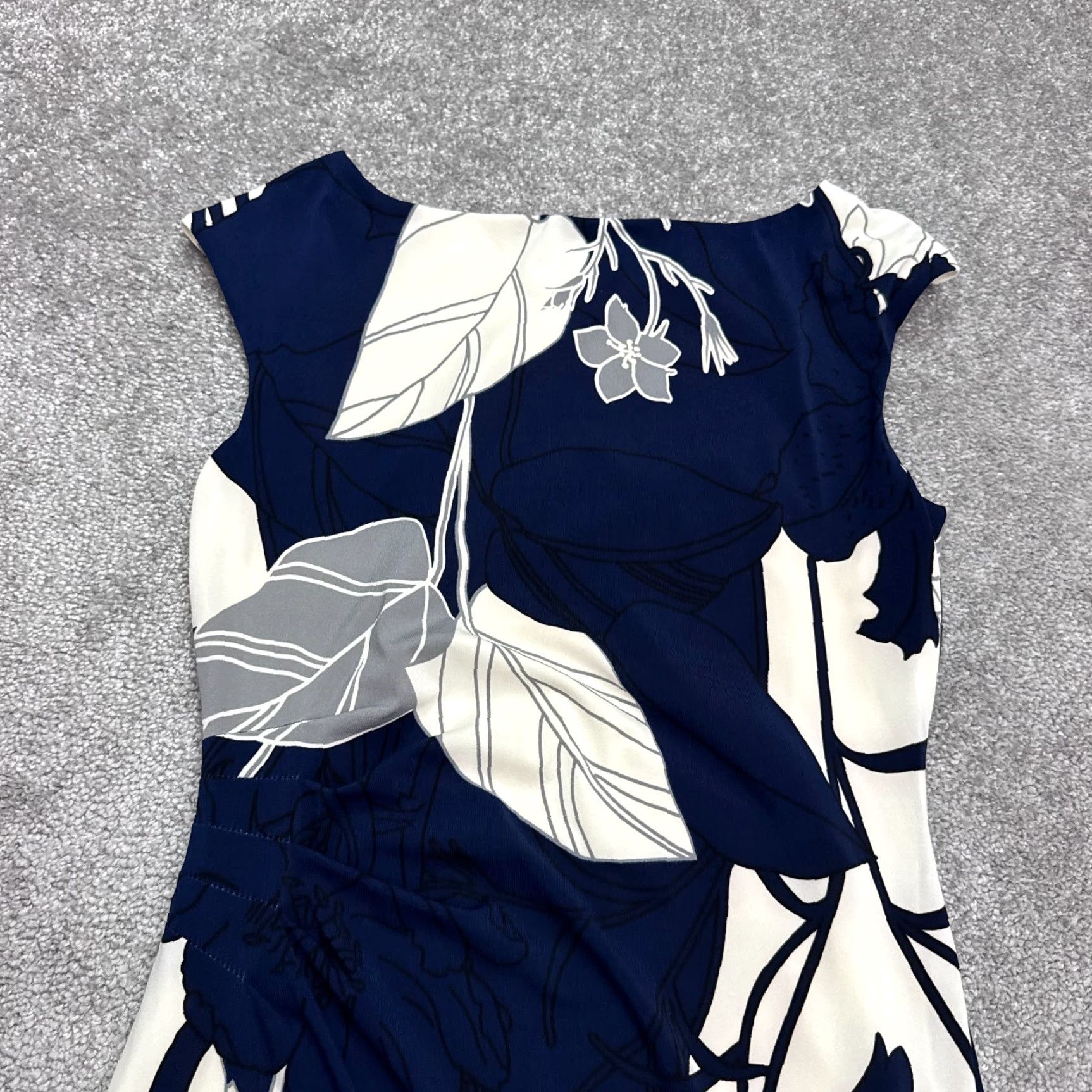 J.Crew Lauren Ralph Lauren Dress Womens 6 Navy White Floral Ruched Sheath Cap Sleeve Size M / US 6-8 / IT 42-44 - 5 Thumbnail