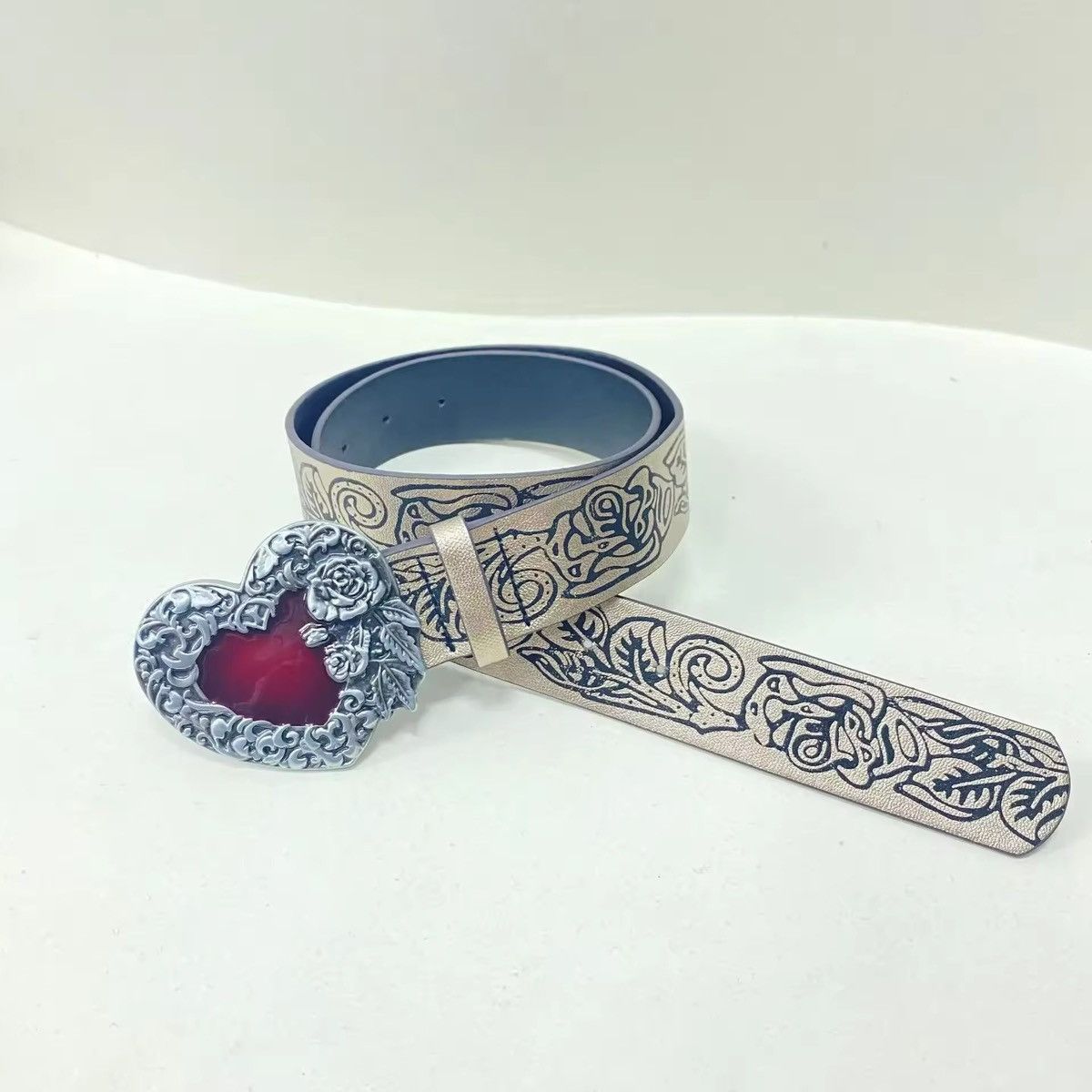Vintage Retro Embossed Love Heart Unisex Belt Size ONE SIZE - 6 Thumbnail