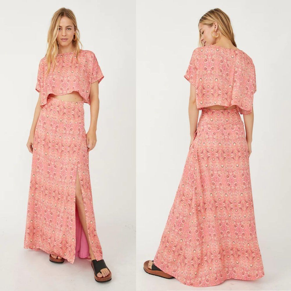image of NWT New Free People Marion Crop Top & Skirt Set Size 10 in Pink, Women's
