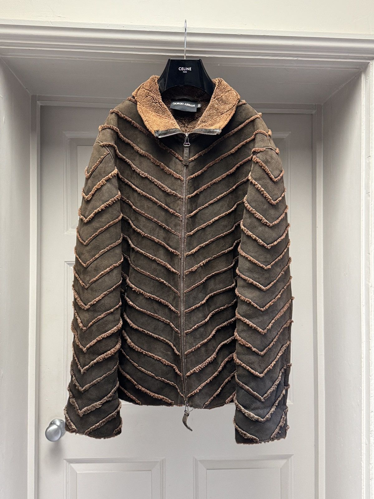 Giorgio Armani Giorgio Armani Men’s Lambskin Shearling Brown Leather Jacket Size US XL / EU 56 / 4 - 1 Thumbnail