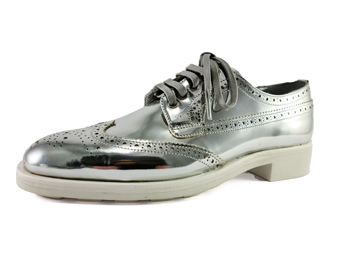 Prada Prada Silver EU 37 US 7 Leather Brogue Platform Oxford Shoes Size US 7 / IT 37 - 3 Thumbnail