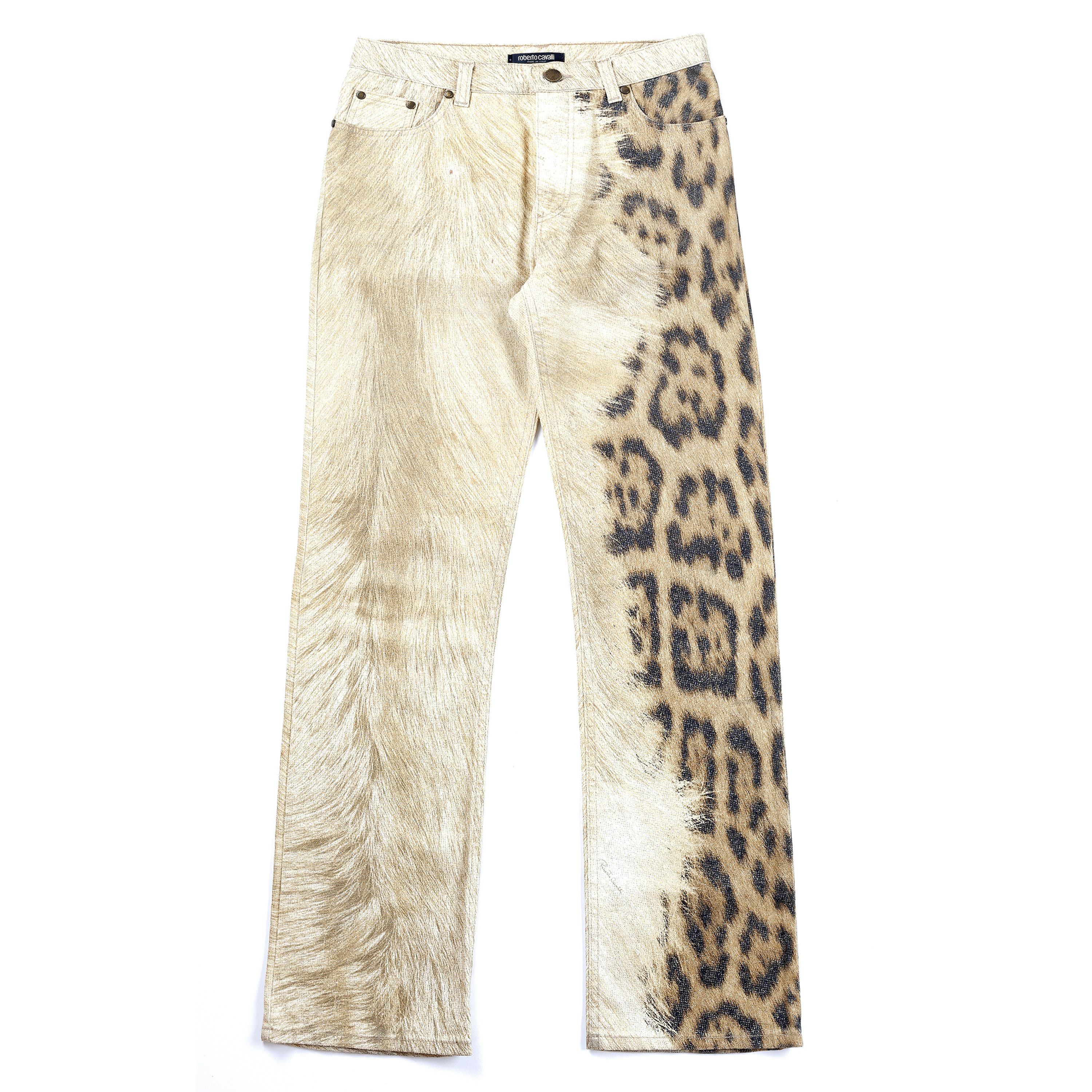 image of Roberto Cavalli Leopard Fur Print Pants in Brown, Women's (Size 26)