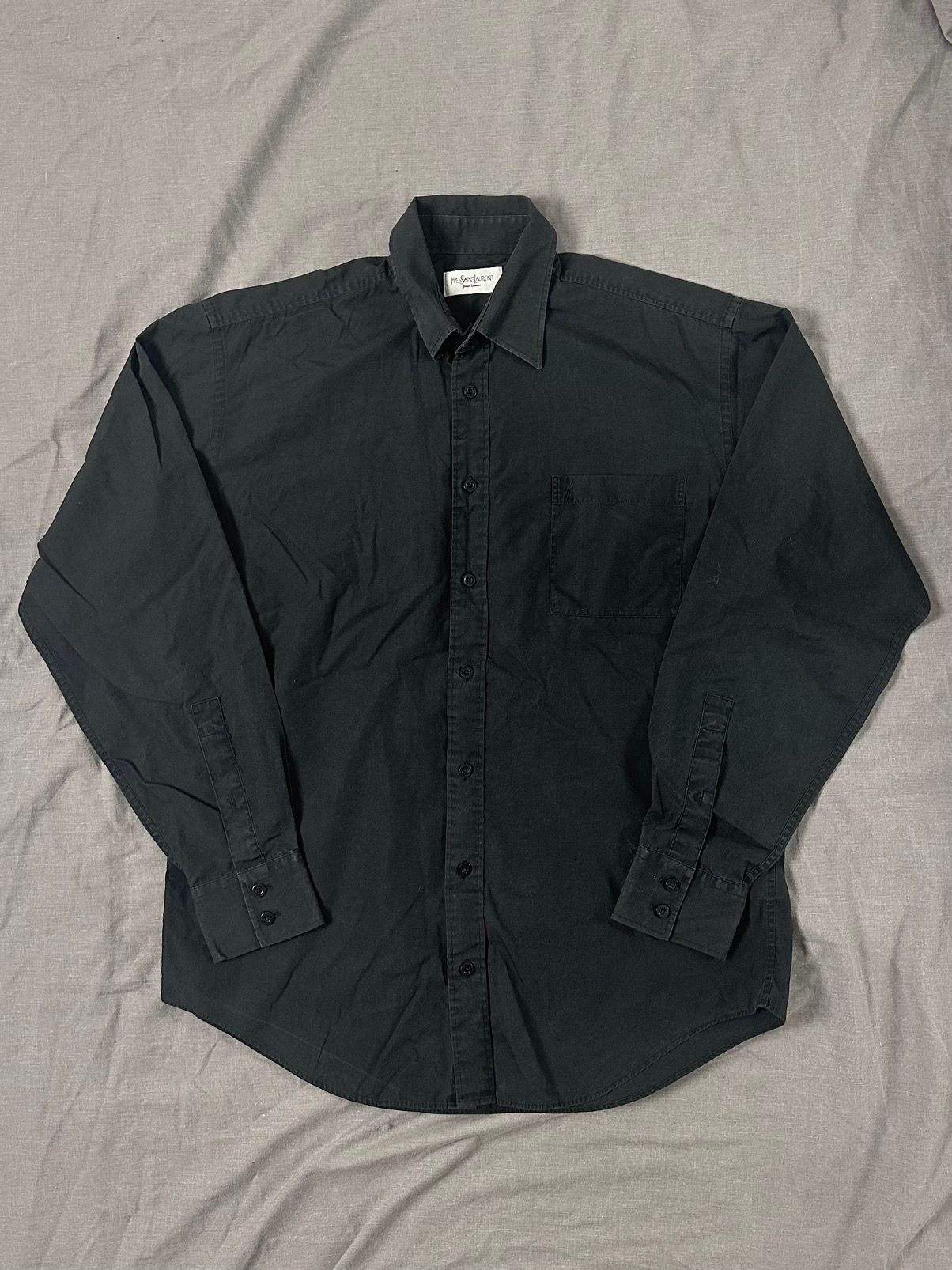 Pre-owned Vintage X Yves Saint Laurent Vintage Yves Saint Laurent Black Shirt Mini Logo Faded Y2k