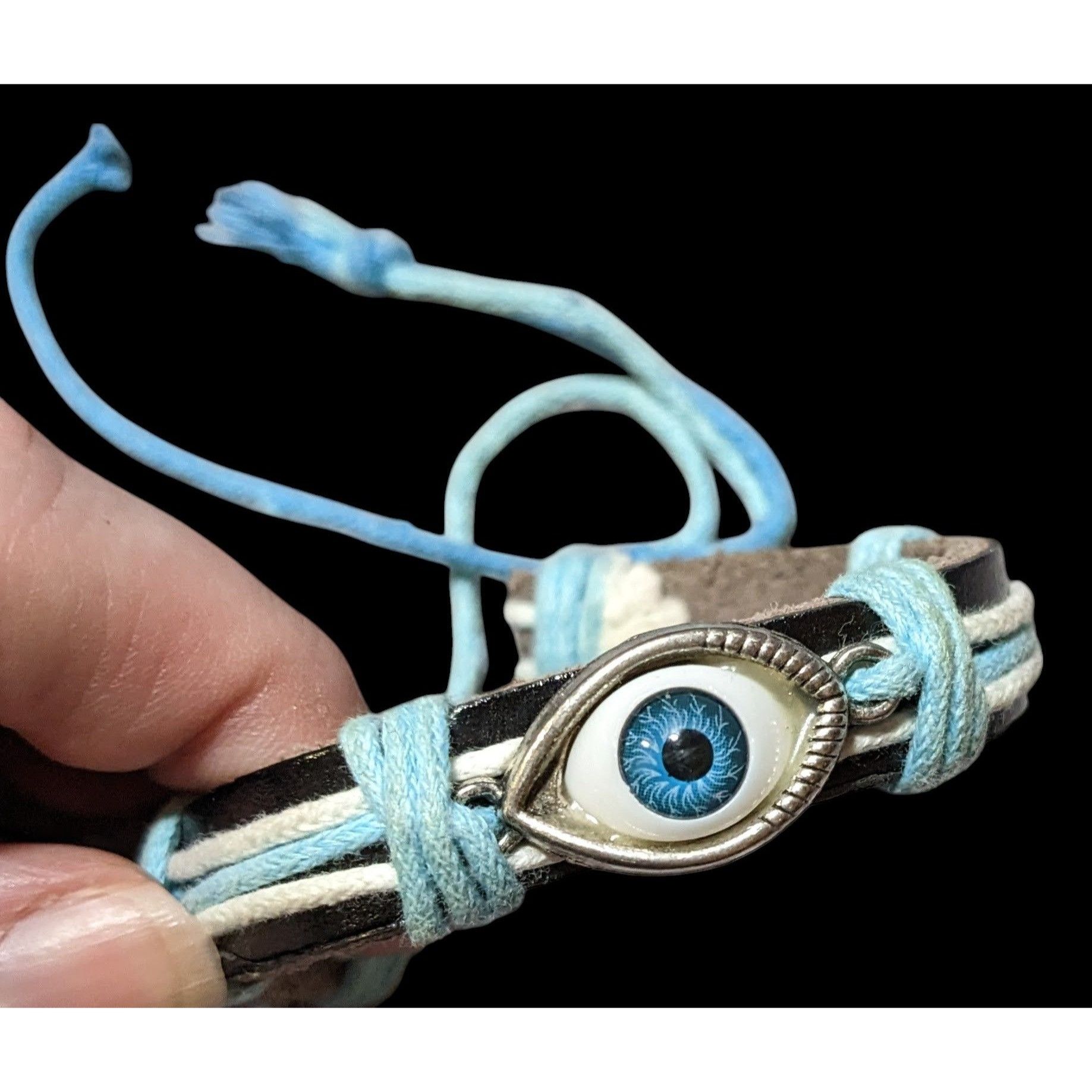 Other Blue And Brown Leather Evil Eye Adjustable Bracelet Size ONE SIZE - 1 Thumbnail
