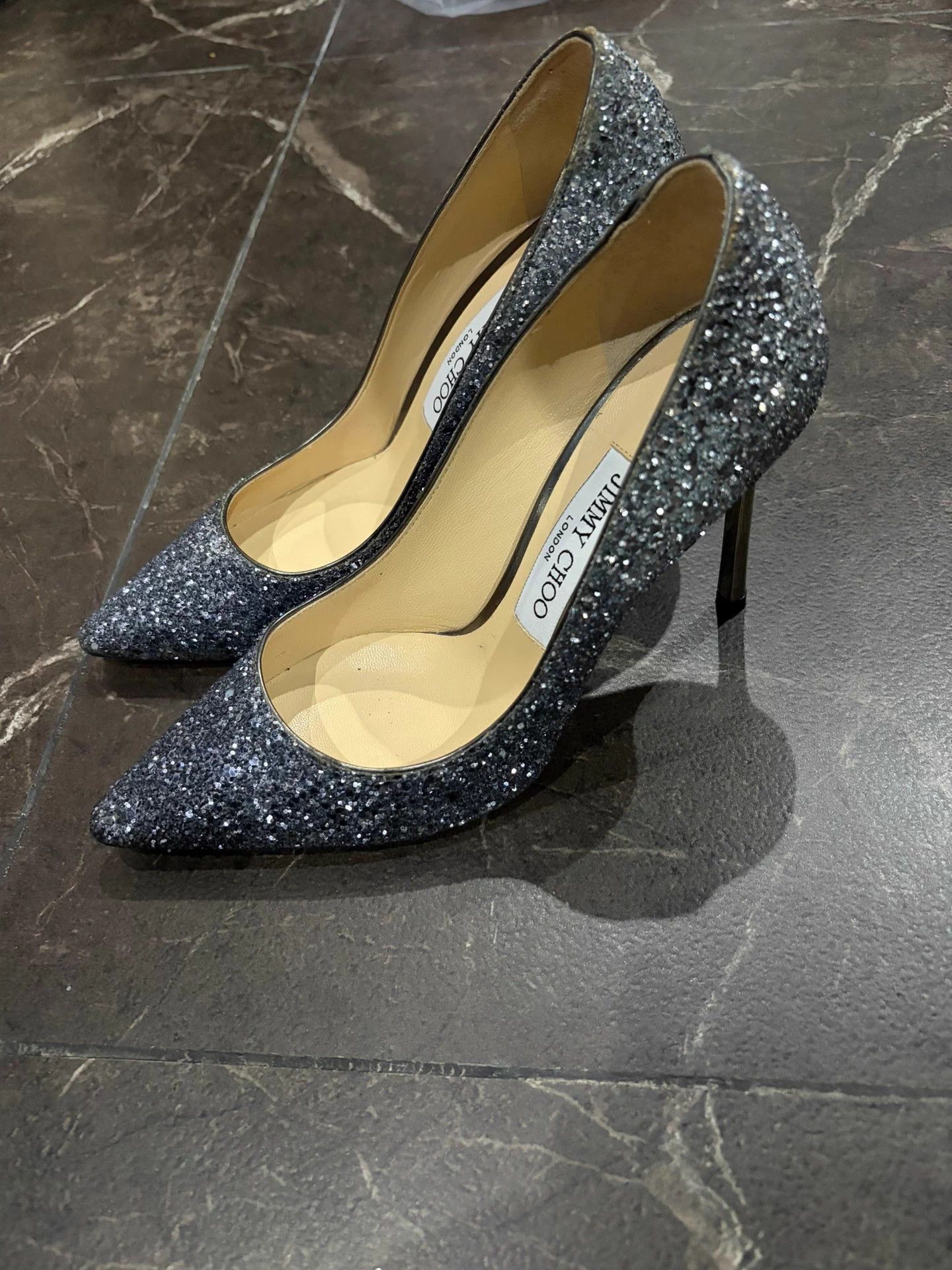 Jimmy Choo JIMMY CHOO Women's ROMY Silver Ombre Glitter 10cm Heels Size US 5.5 / IT 35.5 - 1 Thumbnail