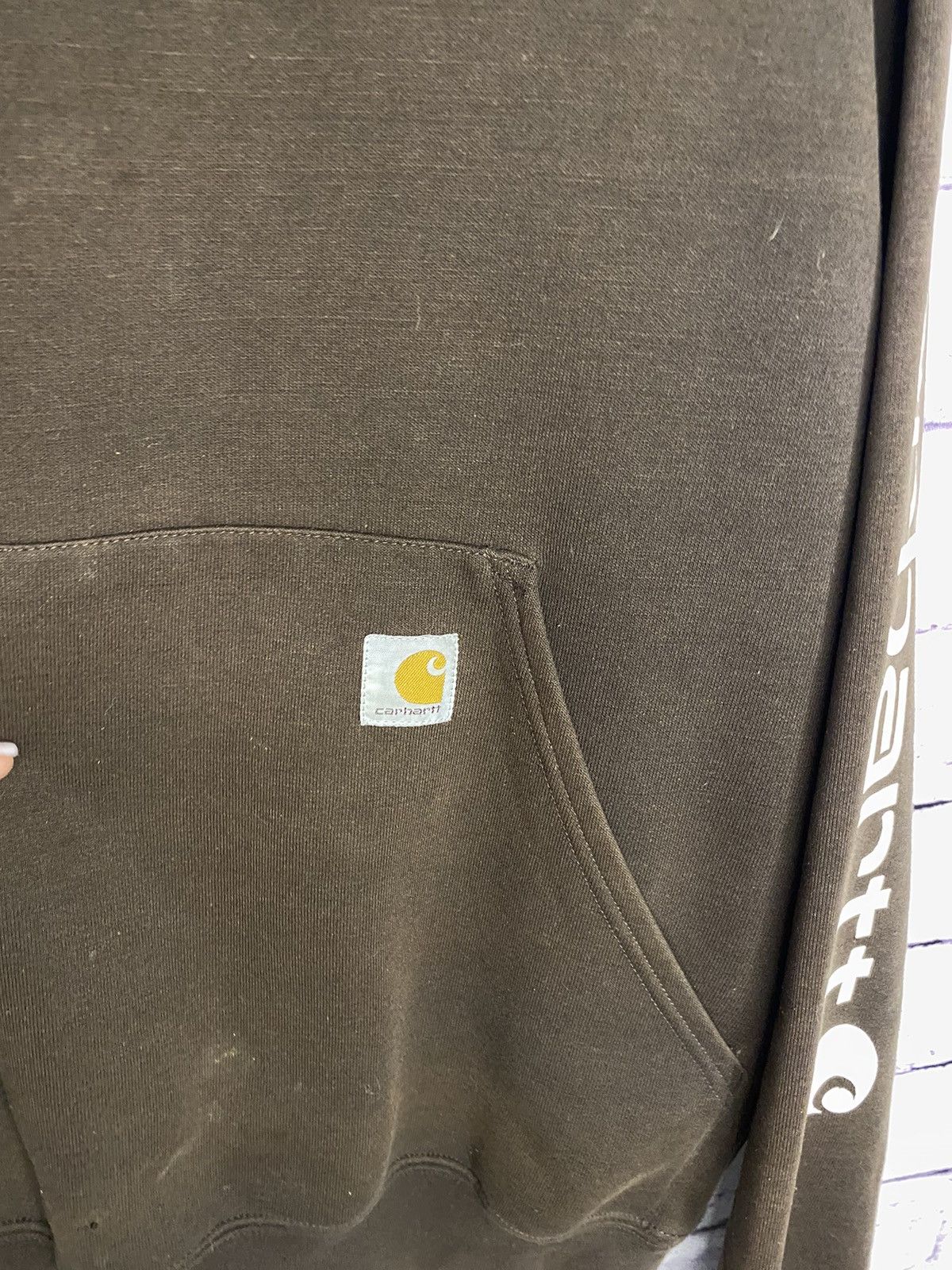Carhartt Men's brown Carhartt overprint logo hoodie distressed Size US S / EU 44-46 / 1 - 7 Thumbnail